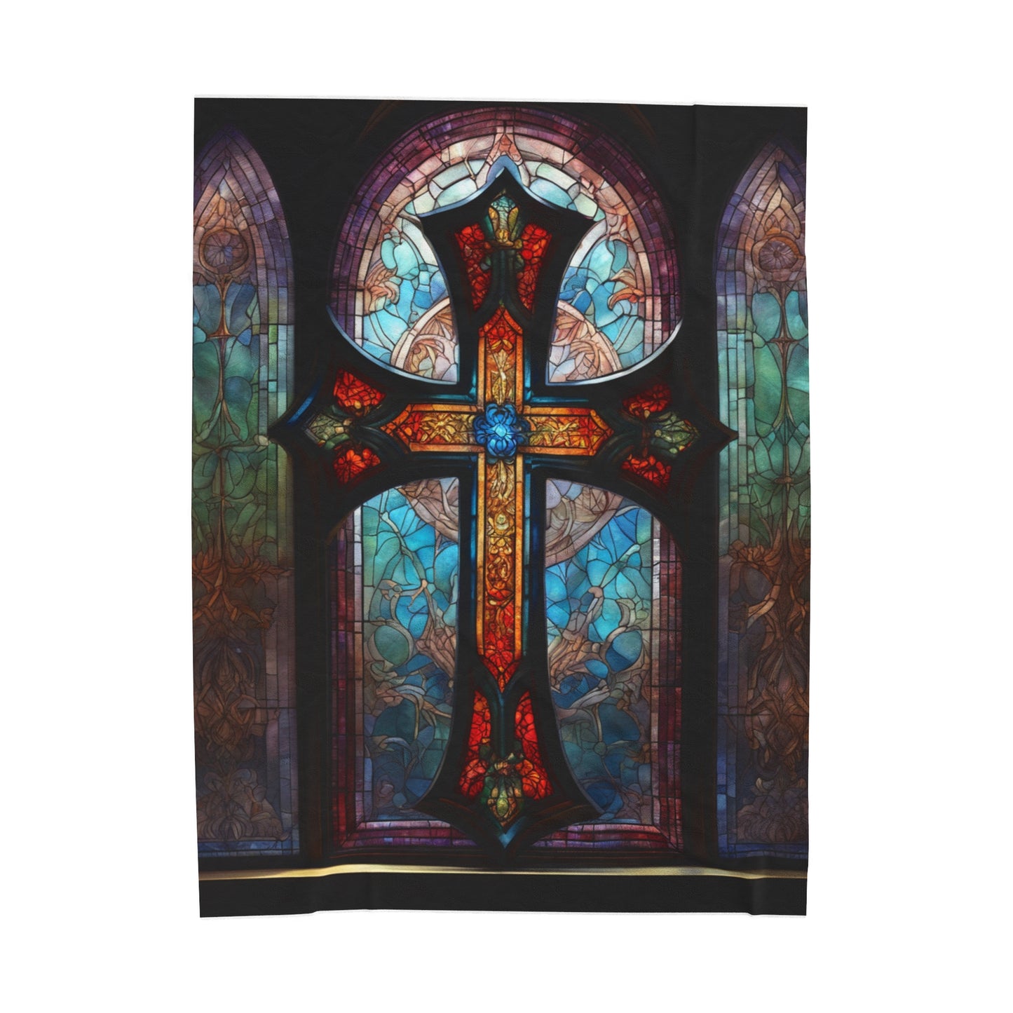 Stained Glass Cross Velveteen Plush Blanket