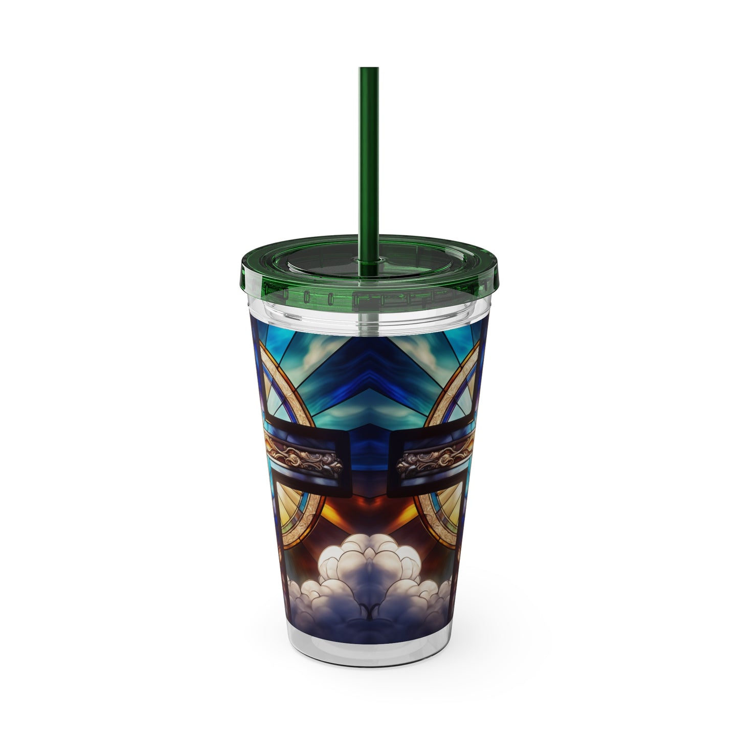 Sunsplash Tumbler with Straw, 16oz Stained Glass Cross 4