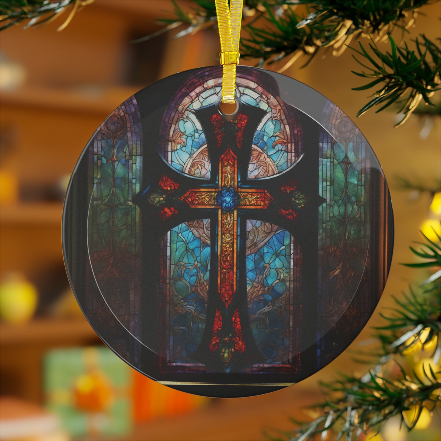 Glass Ornament  Stained Glass Cross 1