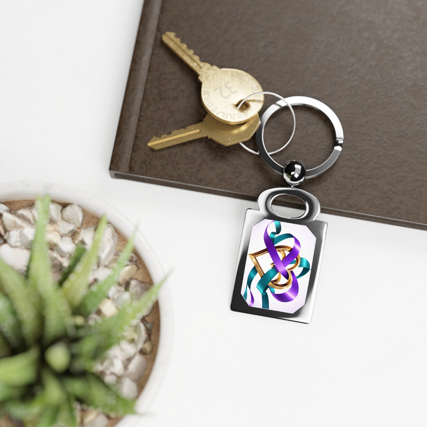 Rectangle Keyring Awareness Hearts