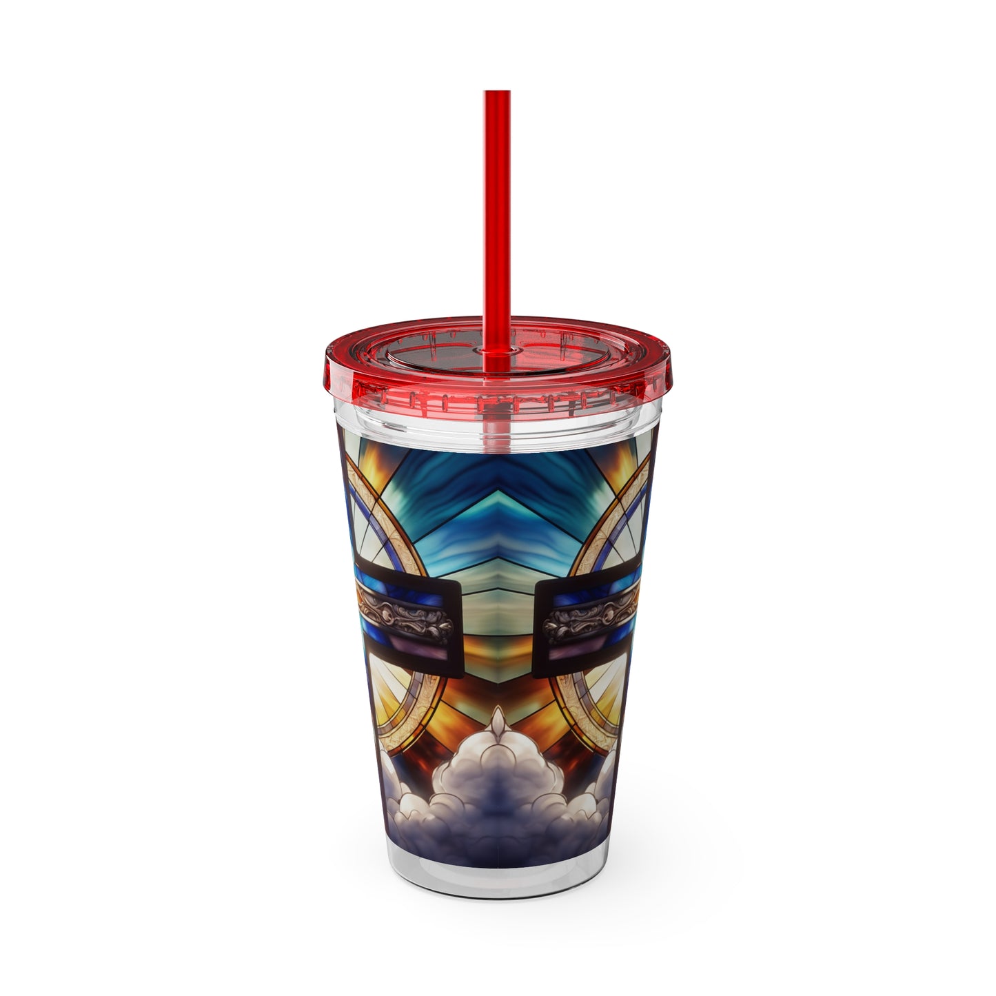 Sunsplash Tumbler with Straw, 16oz Stained Glass Cross 4