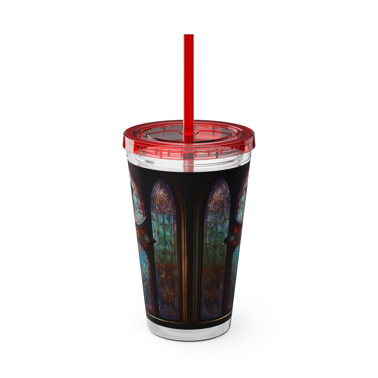 Sunsplash Tumbler with Straw, 16oz Stained Glass Cross