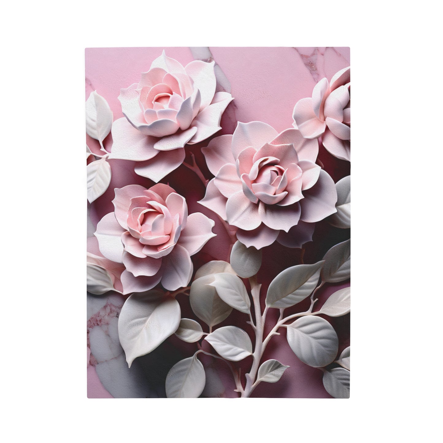 Velveteen Plush Blanket Pink Marble Roses