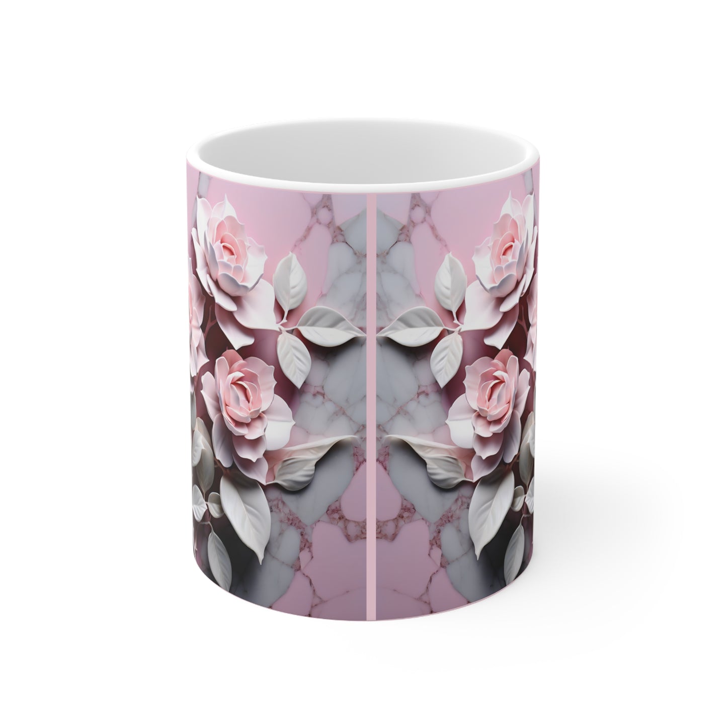 Ceramic Mug 11oz Pink Marble Roses