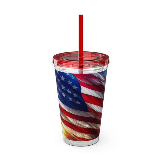 Sunsplash Tumbler with Straw, 16oz American Flag