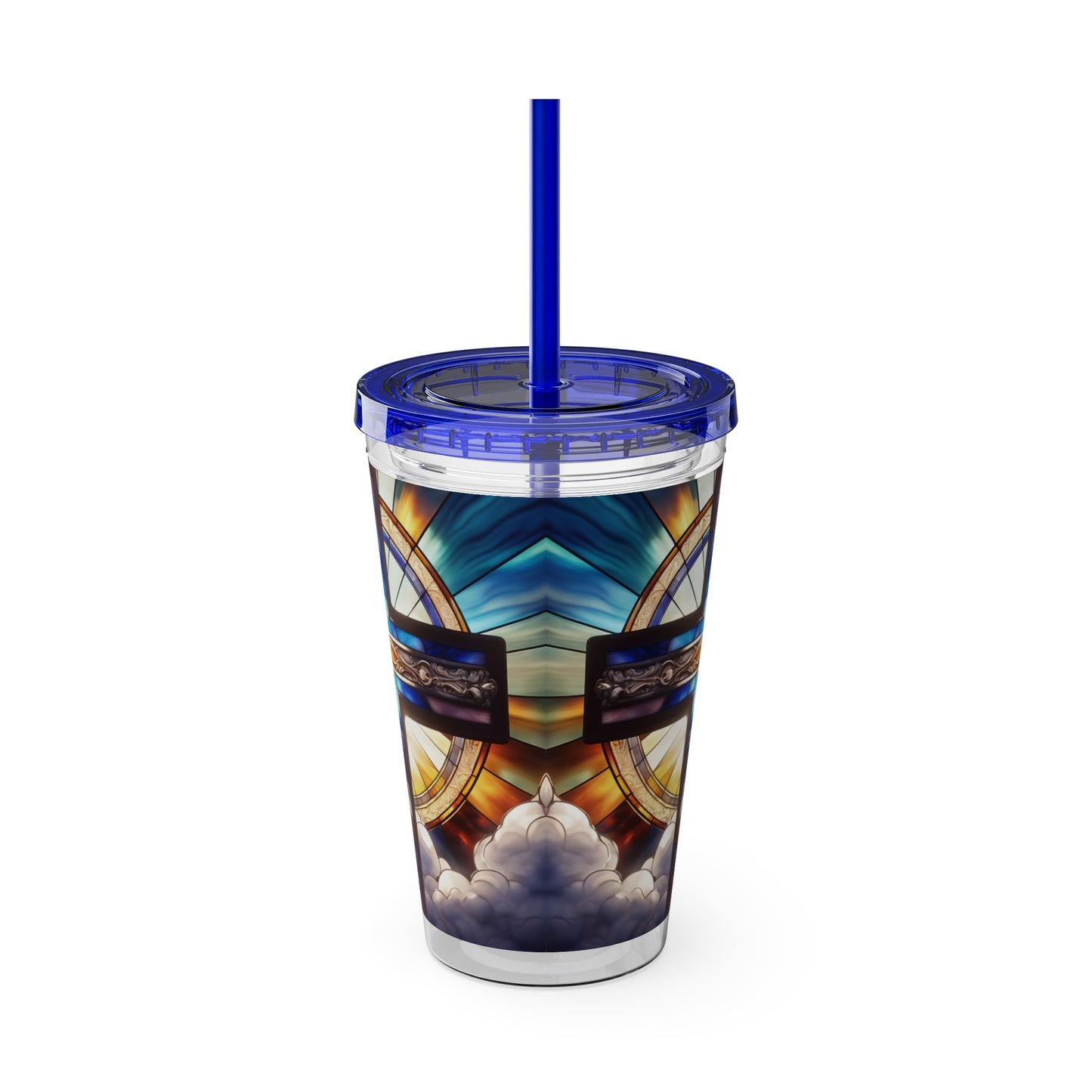 Sunsplash Tumbler with Straw, 16oz Stained Glass Cross 4