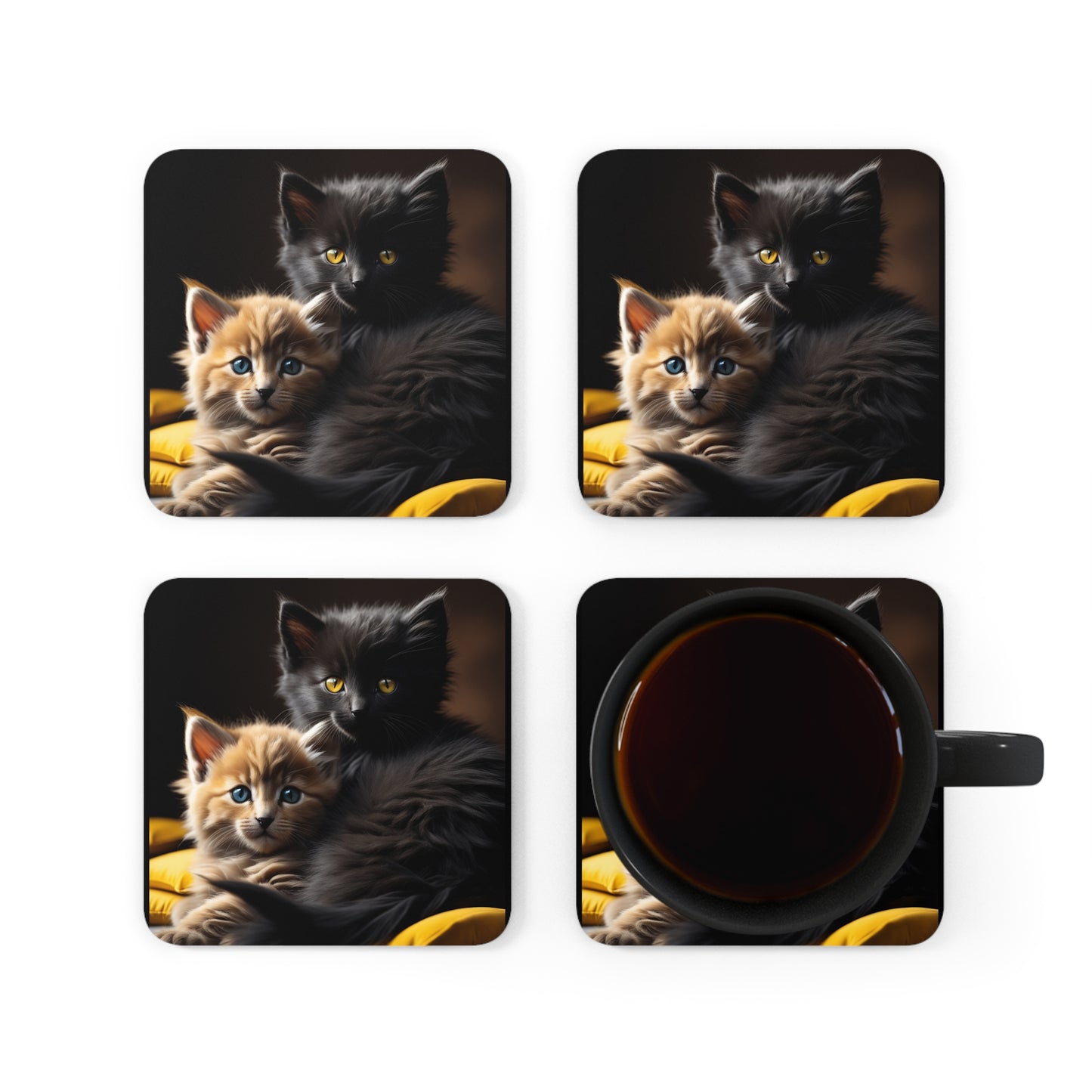 Corkwood Coaster Set Kittens