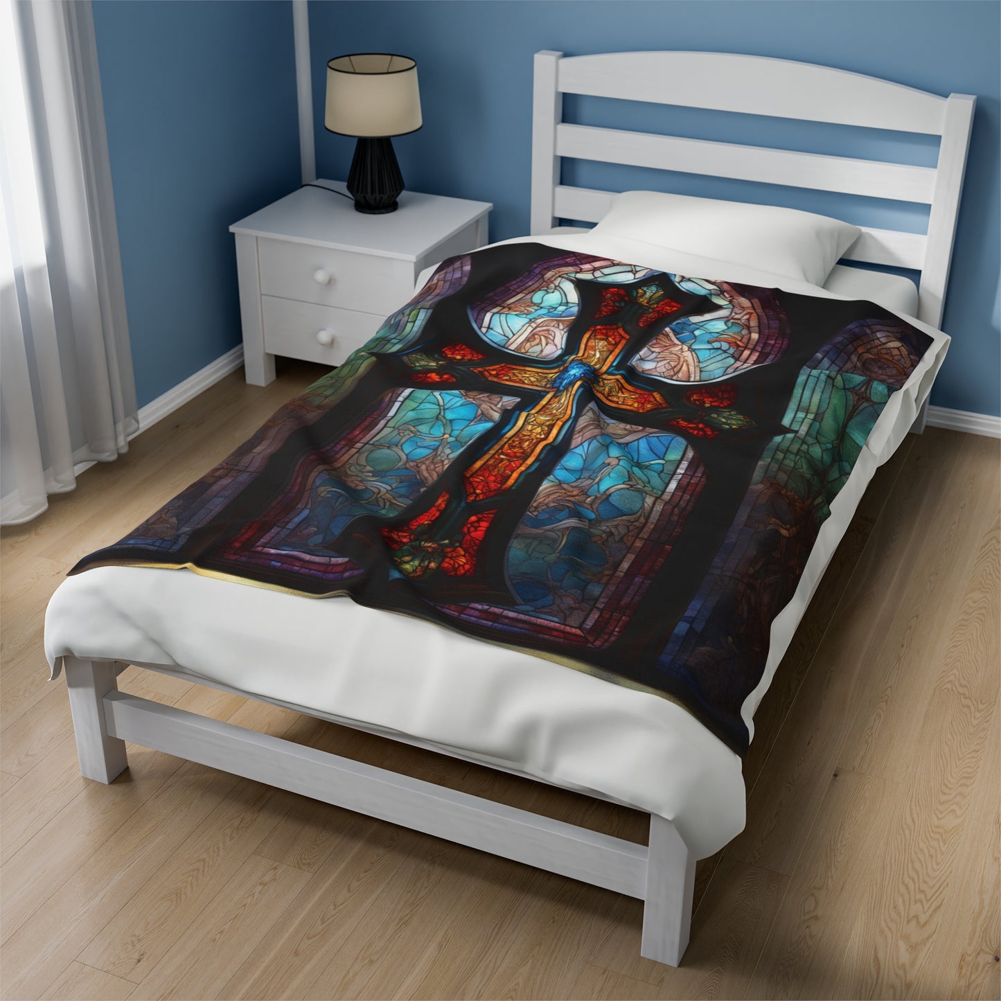 Stained Glass Cross Velveteen Plush Blanket