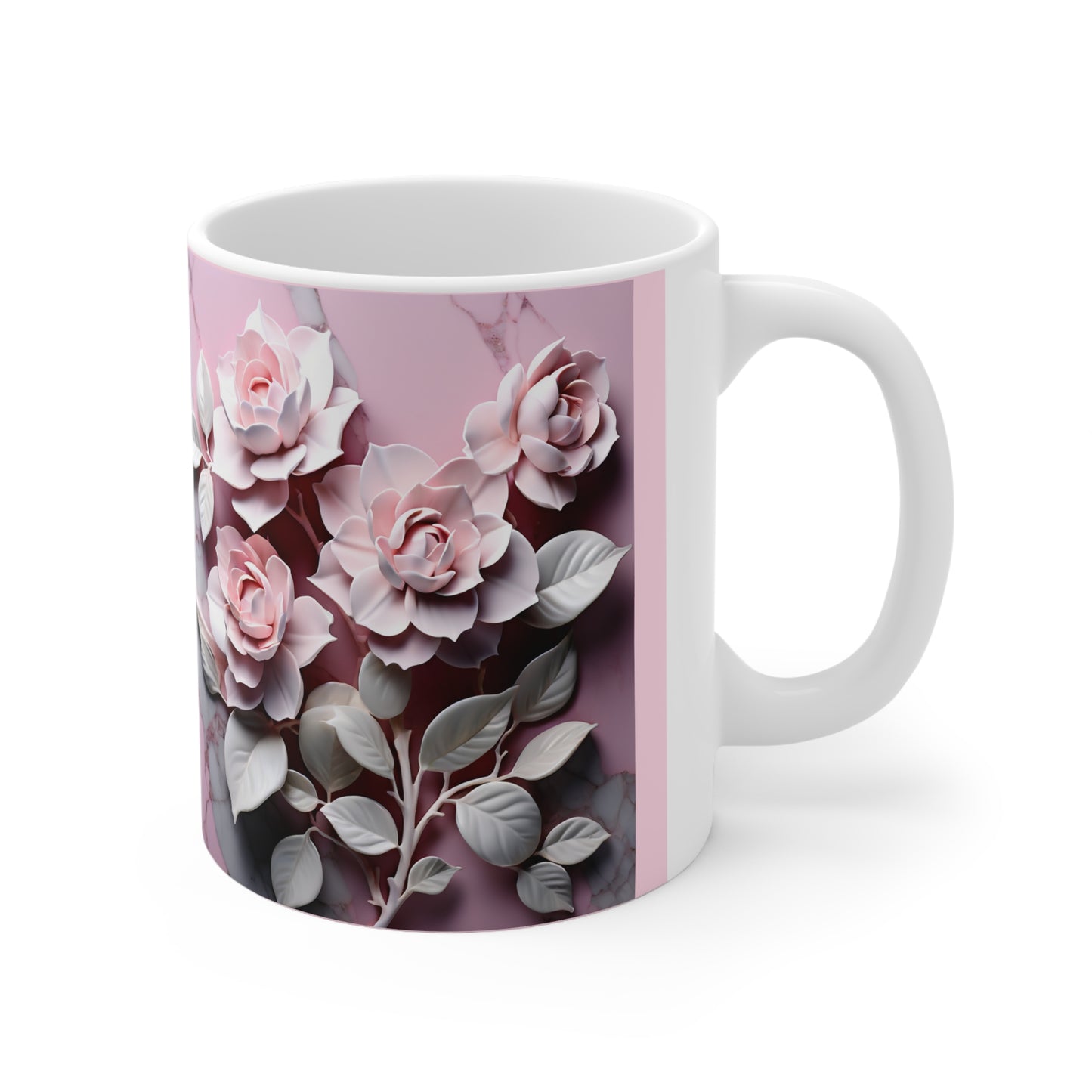 Ceramic Mug 11oz Pink Marble Roses