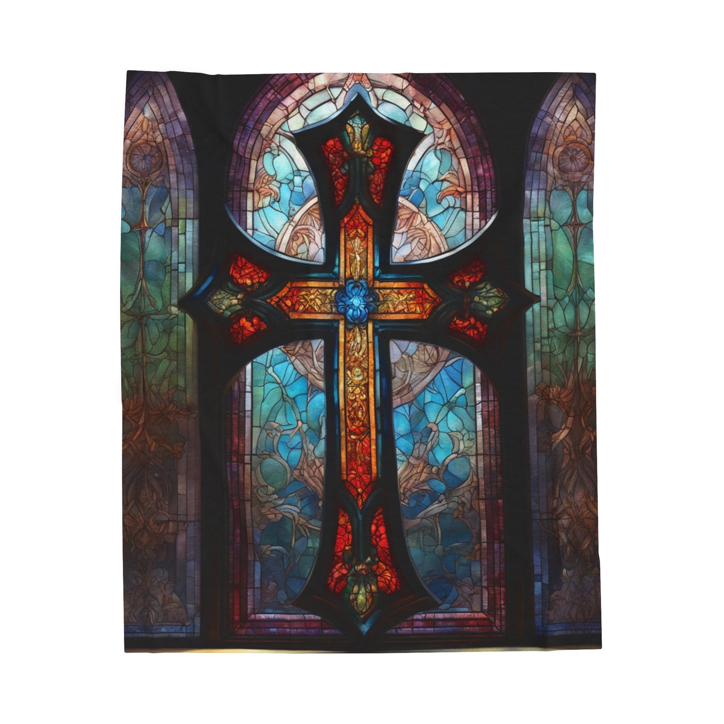 Stained Glass Cross Velveteen Plush Blanket