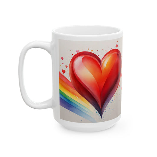 Rainbow Heart Ceramic Mug, (11oz, 15oz)