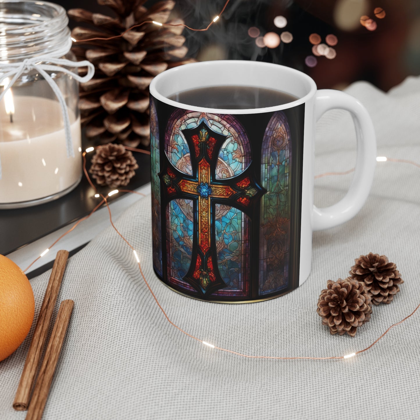 Ceramic Mug 11ozStained Glass Cross