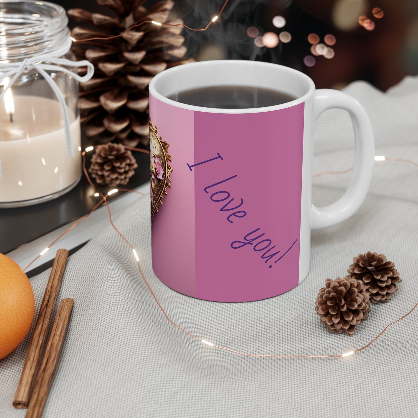 Ceramic Mug 11oz I Love You pink