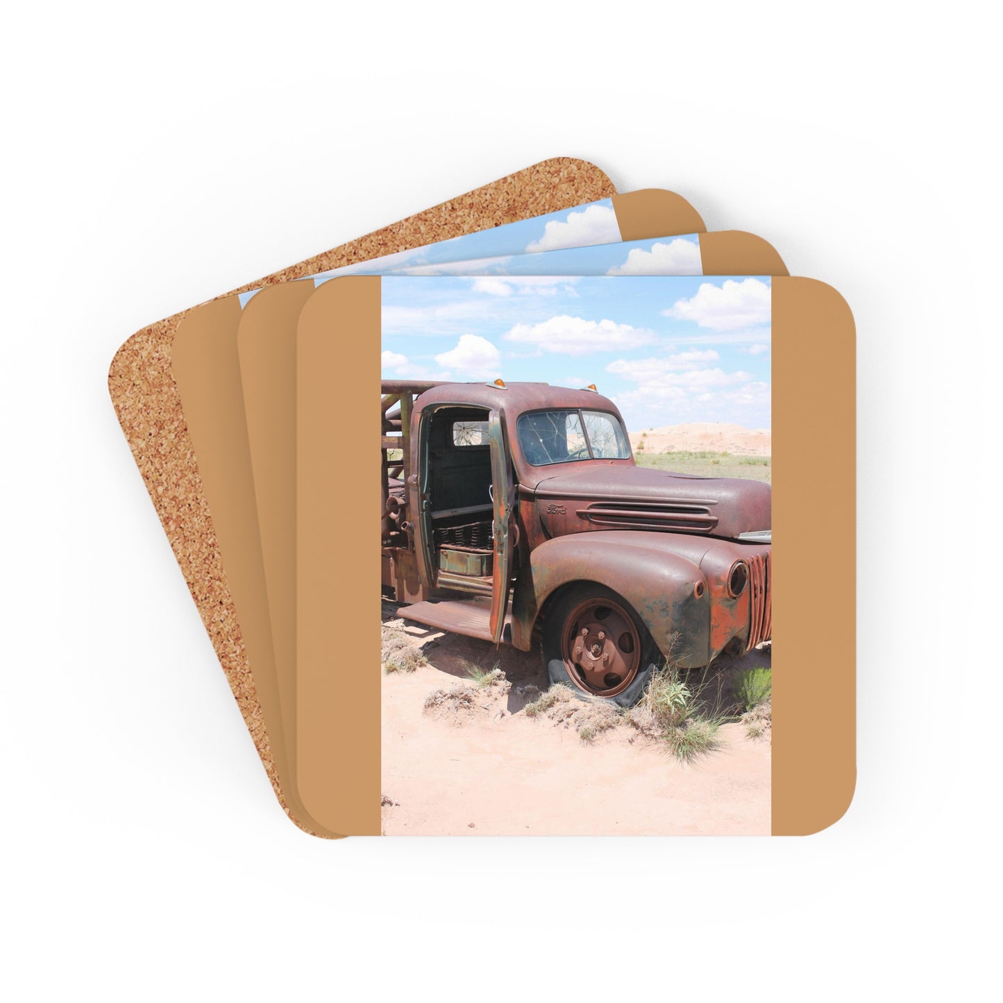 Corkwood Coaster Set  Old Truck