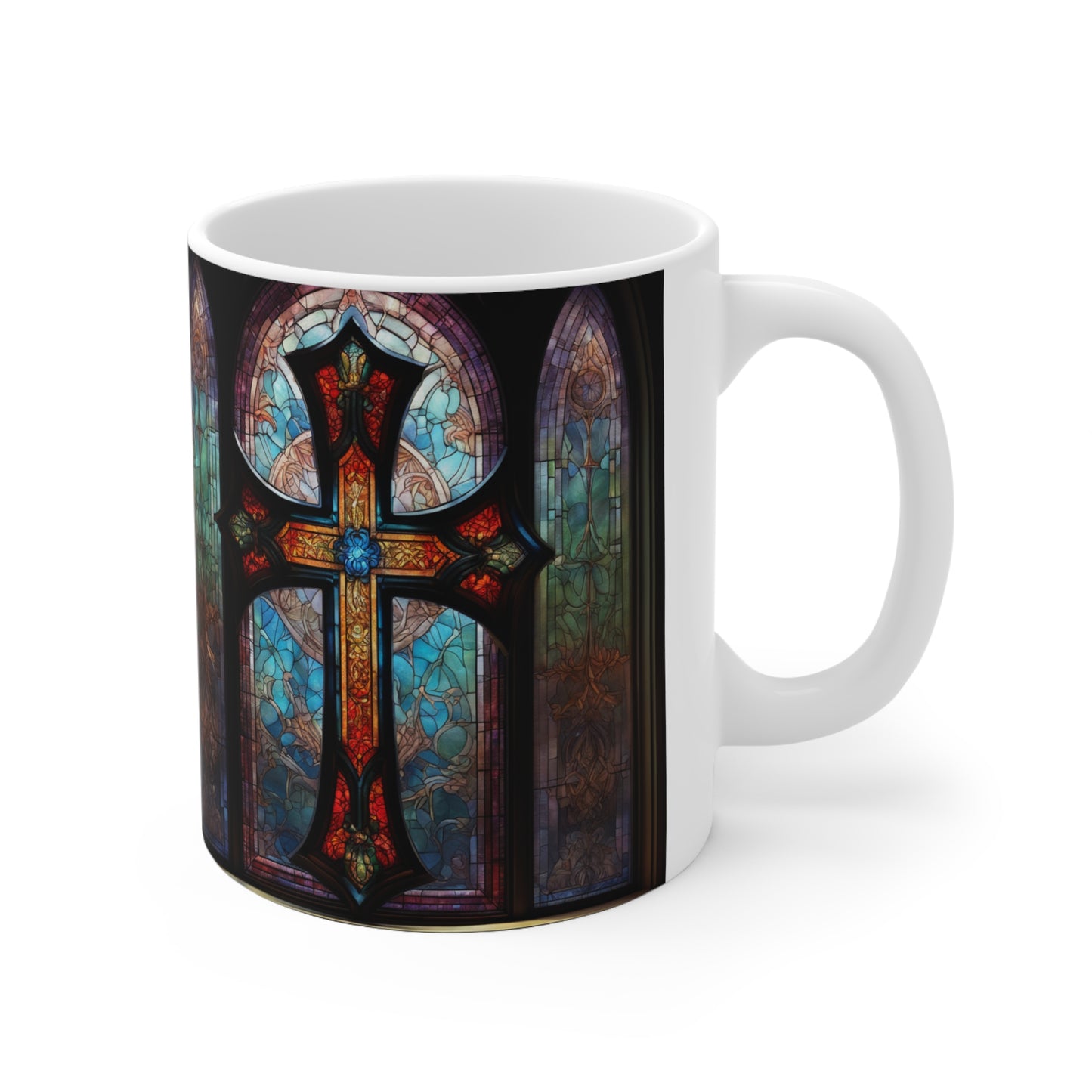 Ceramic Mug 11ozStained Glass Cross