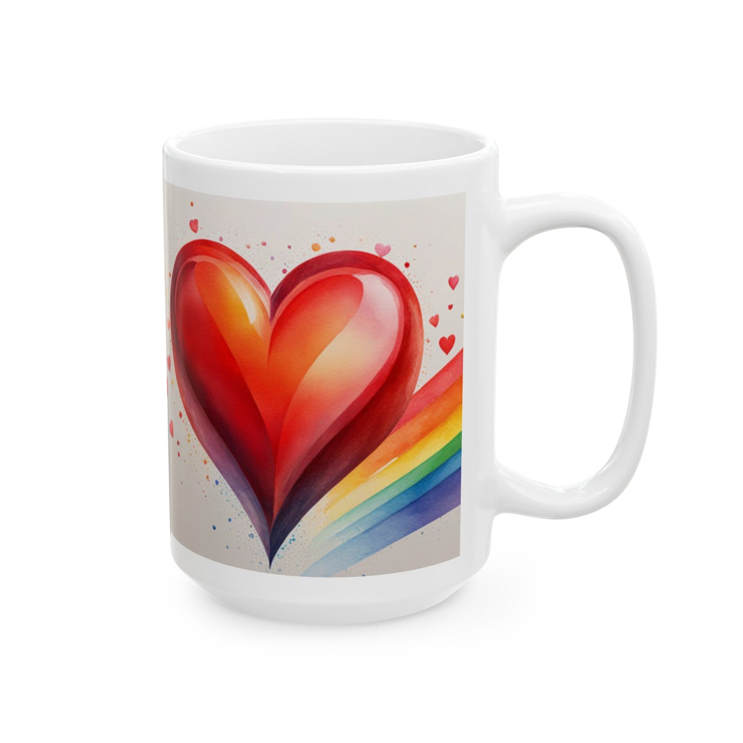 Rainbow Heart Ceramic Mug, (11oz, 15oz)