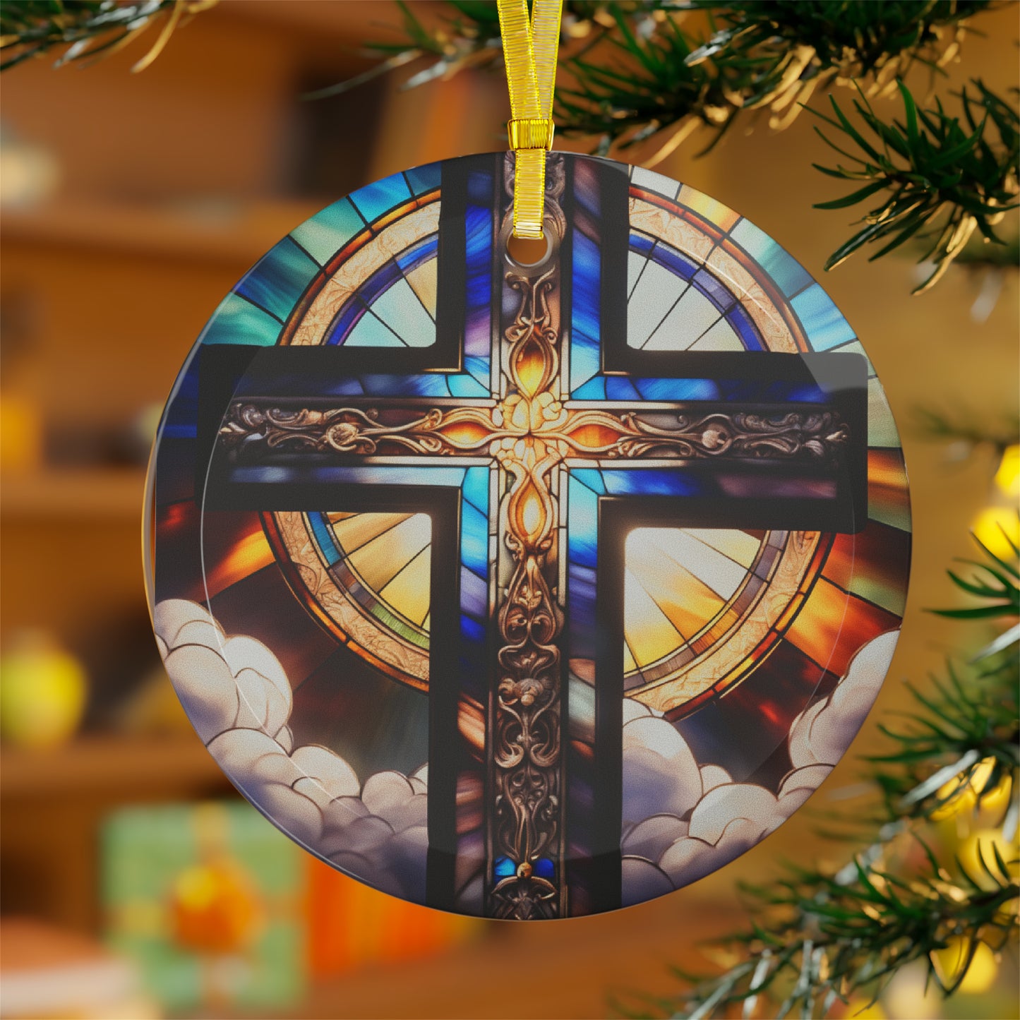 Glass Ornaments Stained Glass Cross 4