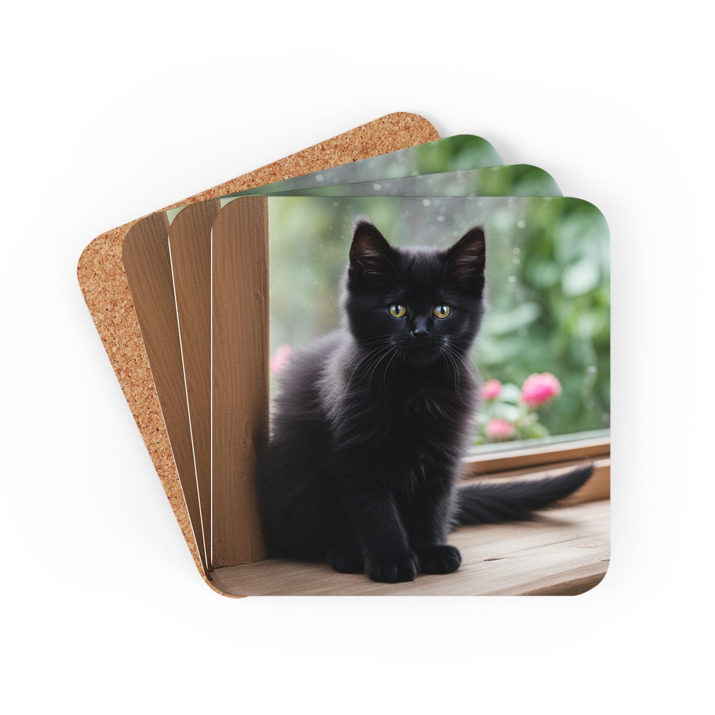 Corkwood Coaster Set Black Cat