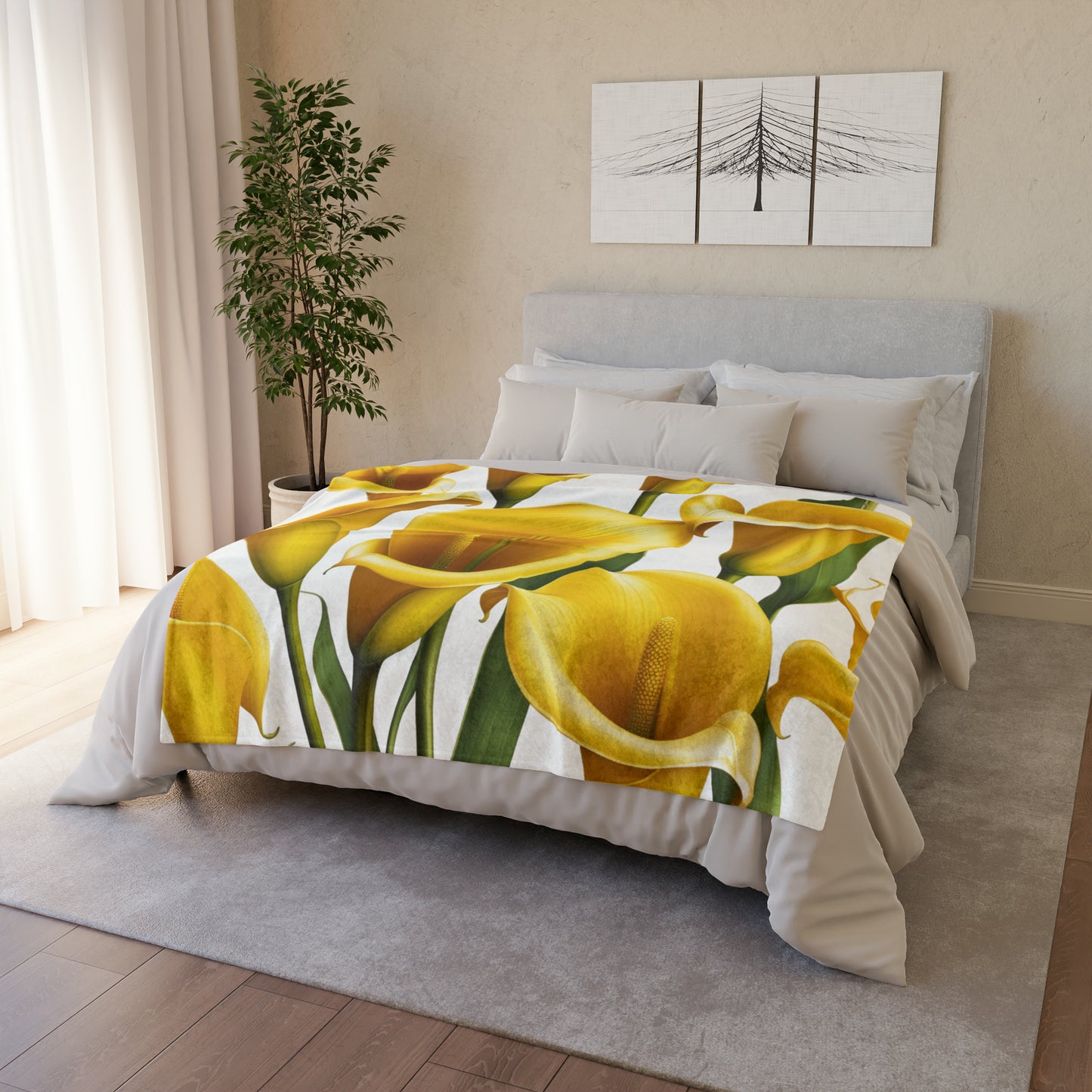 Soft Polyester Blanket Yellow Lilies