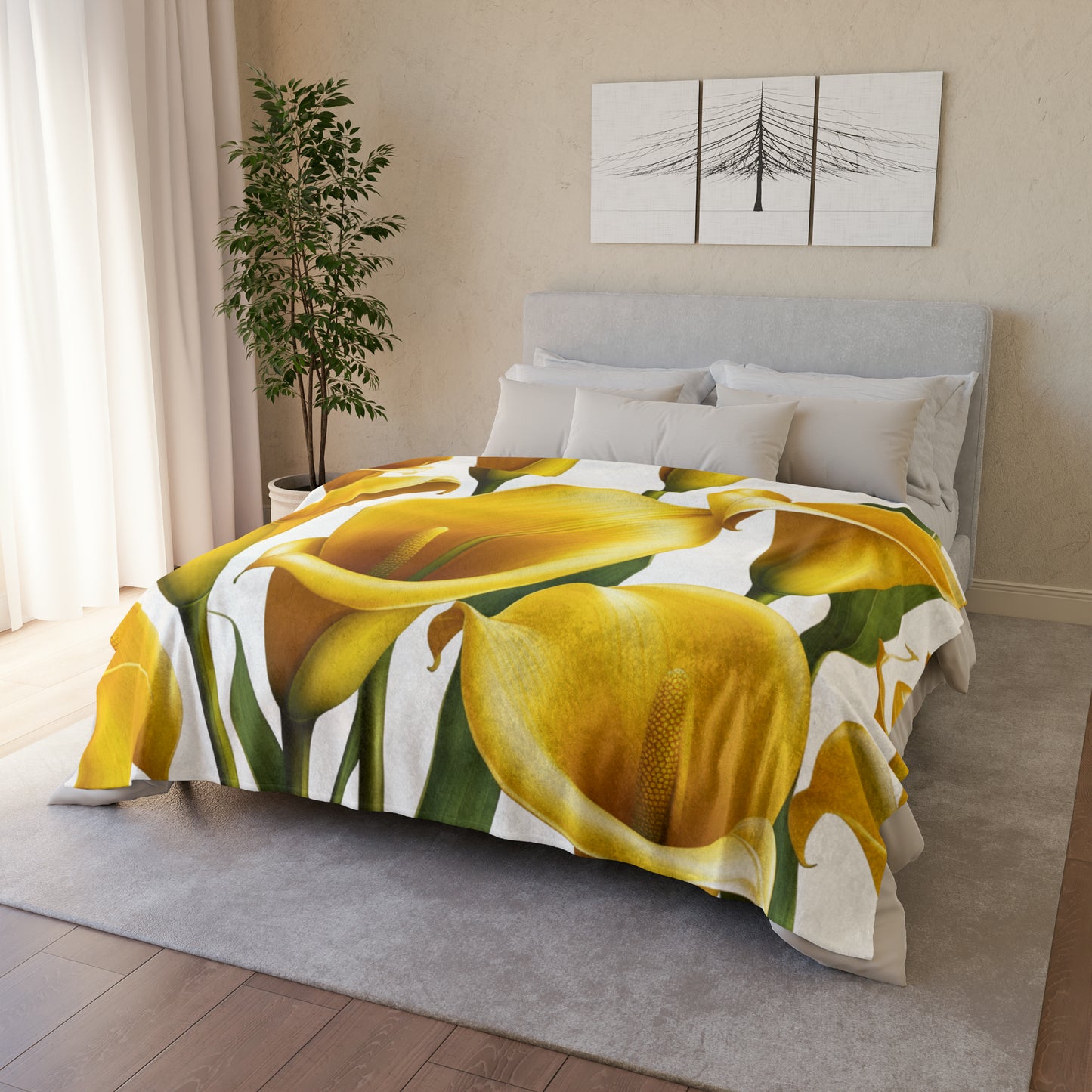 Soft Polyester Blanket Yellow Lilies