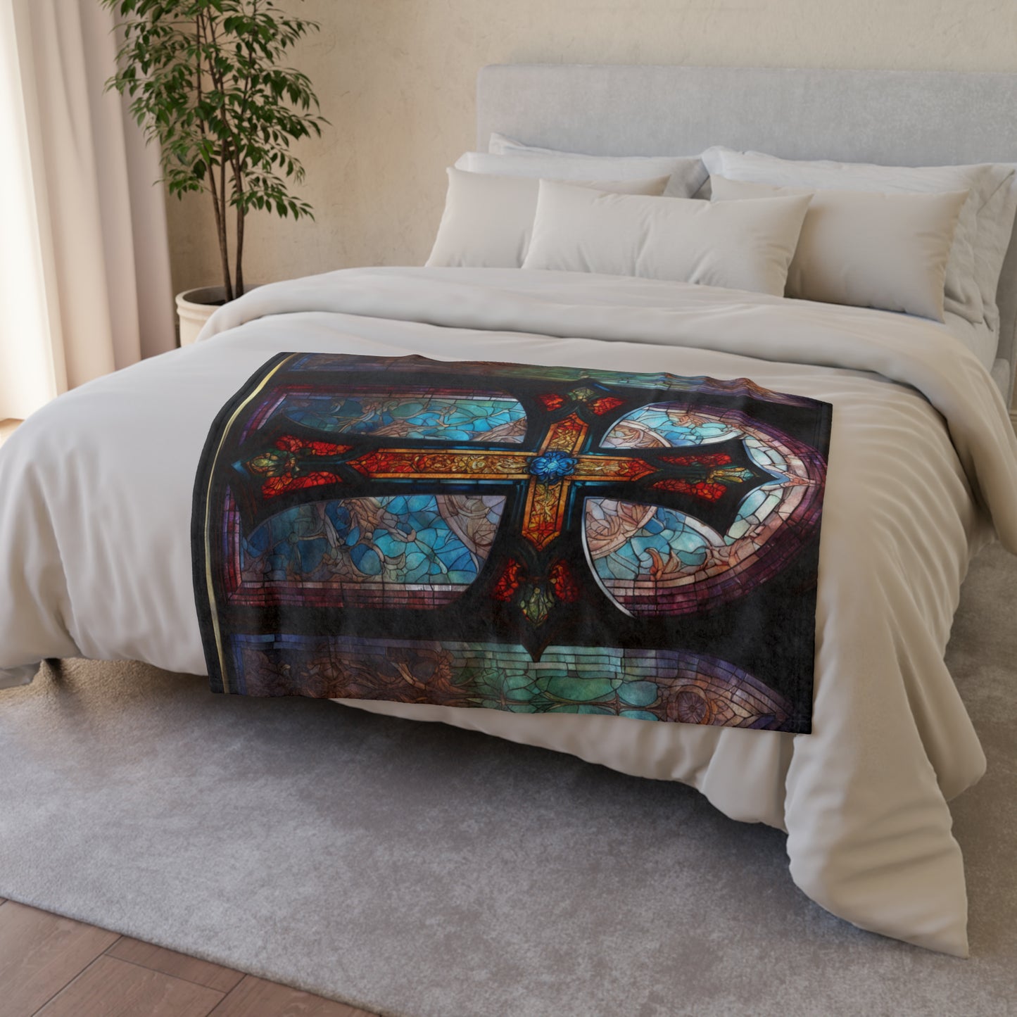 Soft Polyester Blanket Stained Glass Cross