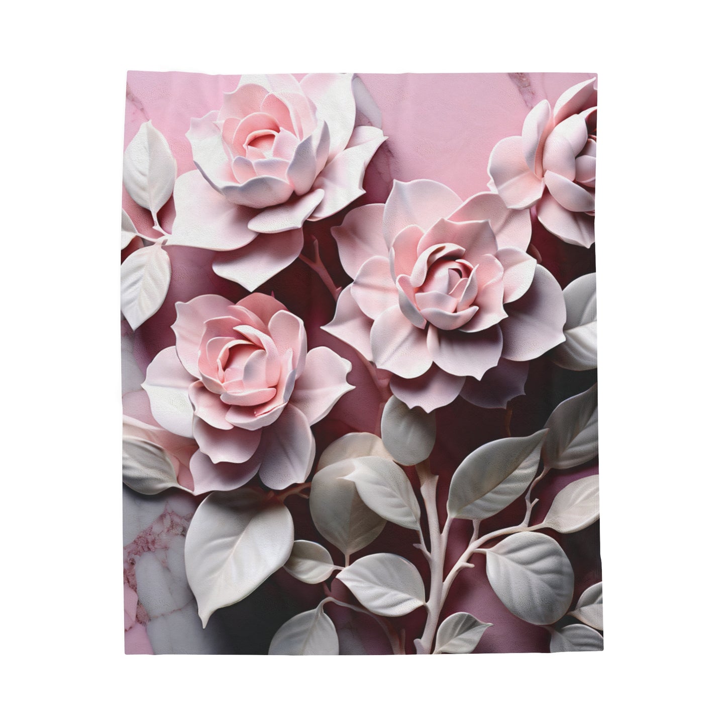 Velveteen Plush Blanket Pink Marble Roses