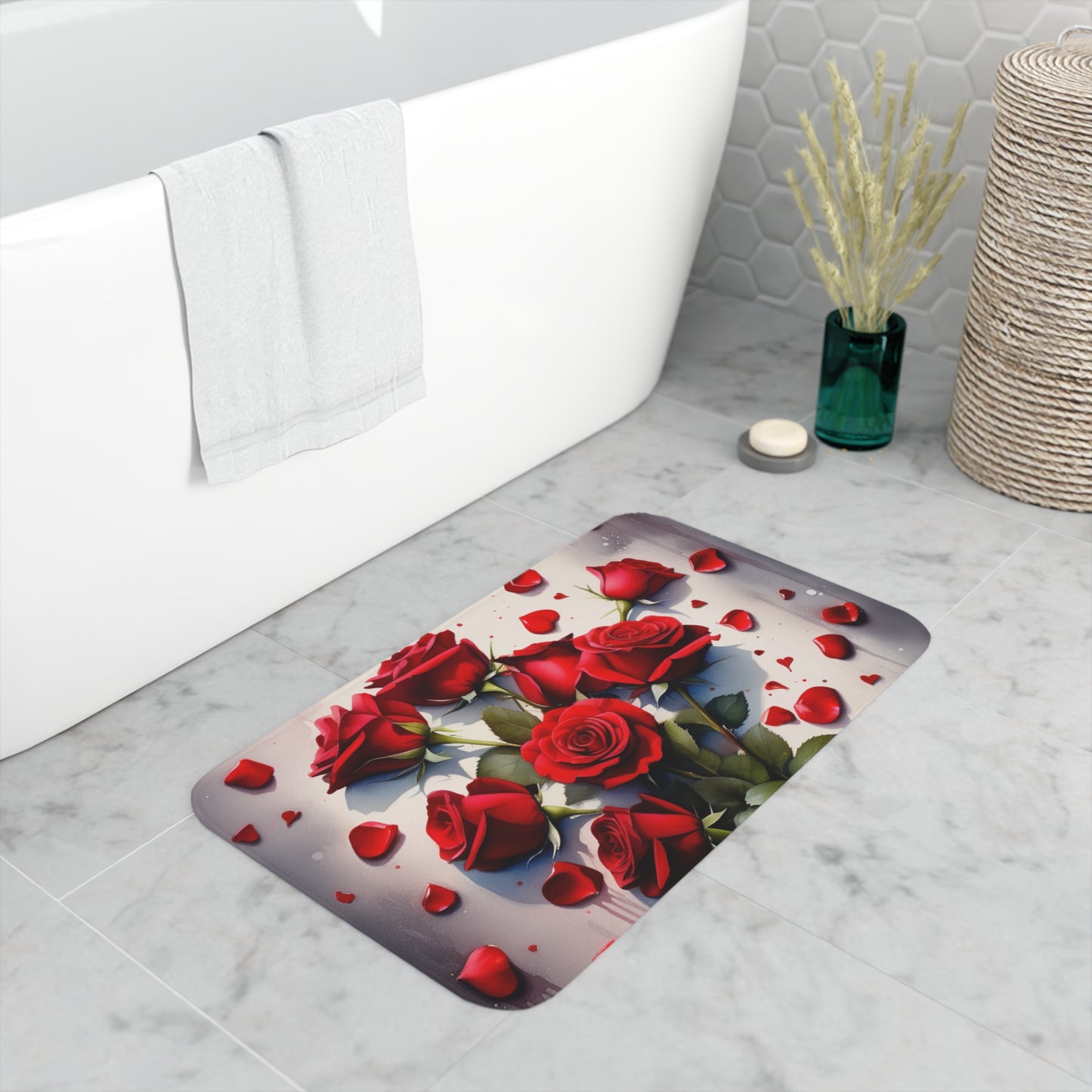 Memory Foam Bath Mat Red Roses