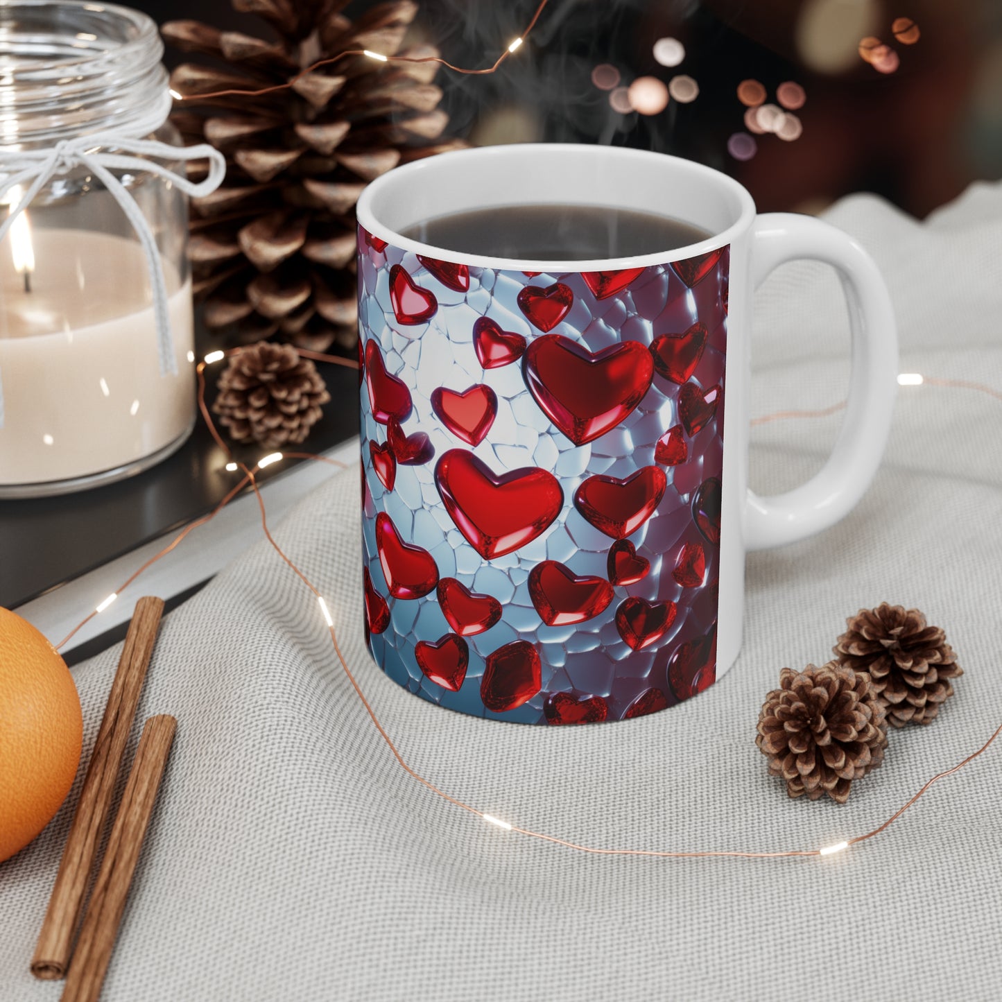 Ceramic Mug 11oz  Glass Hearts