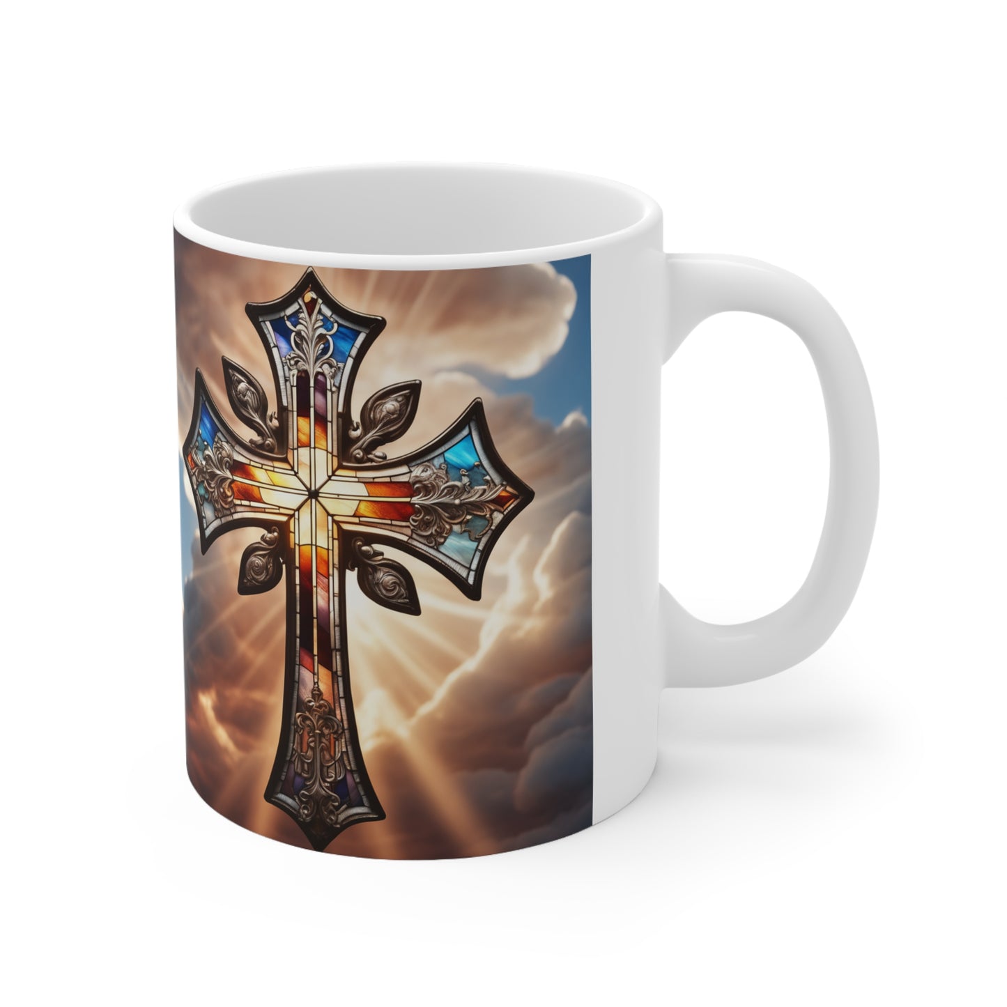 Ceramic Mug 11oz Stained Glass Cross 2