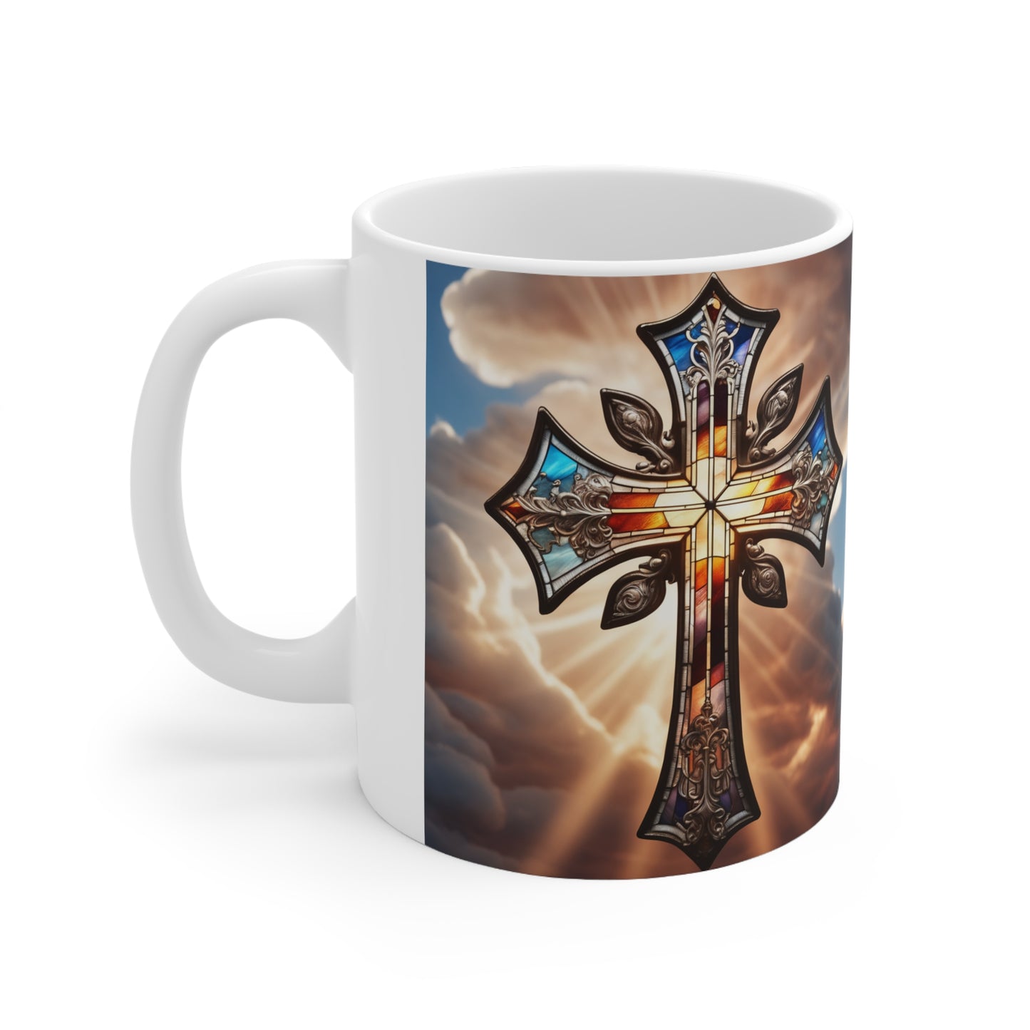 Ceramic Mug 11oz Stained Glass Cross 2