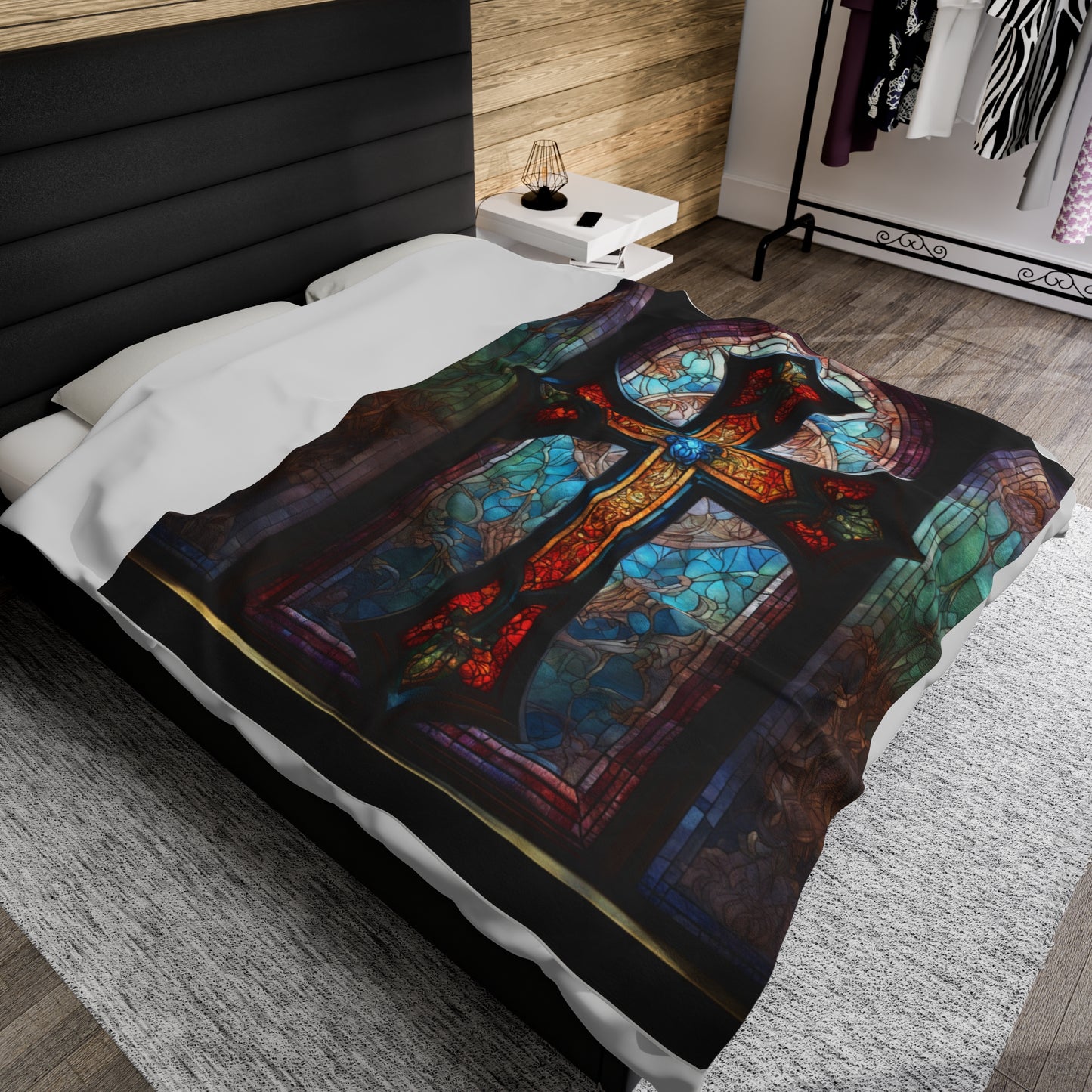 Stained Glass Cross Velveteen Plush Blanket