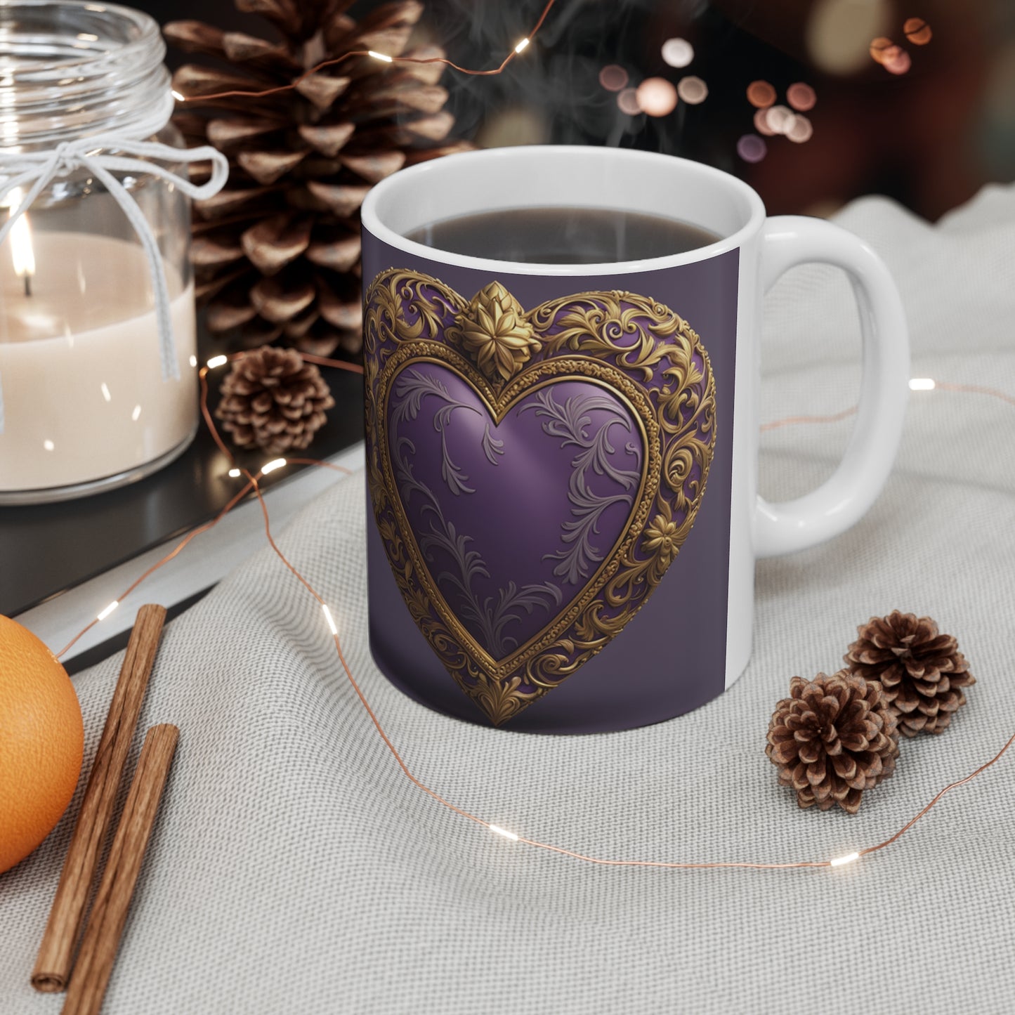 Ceramic Mug 11oz Purple Hearts