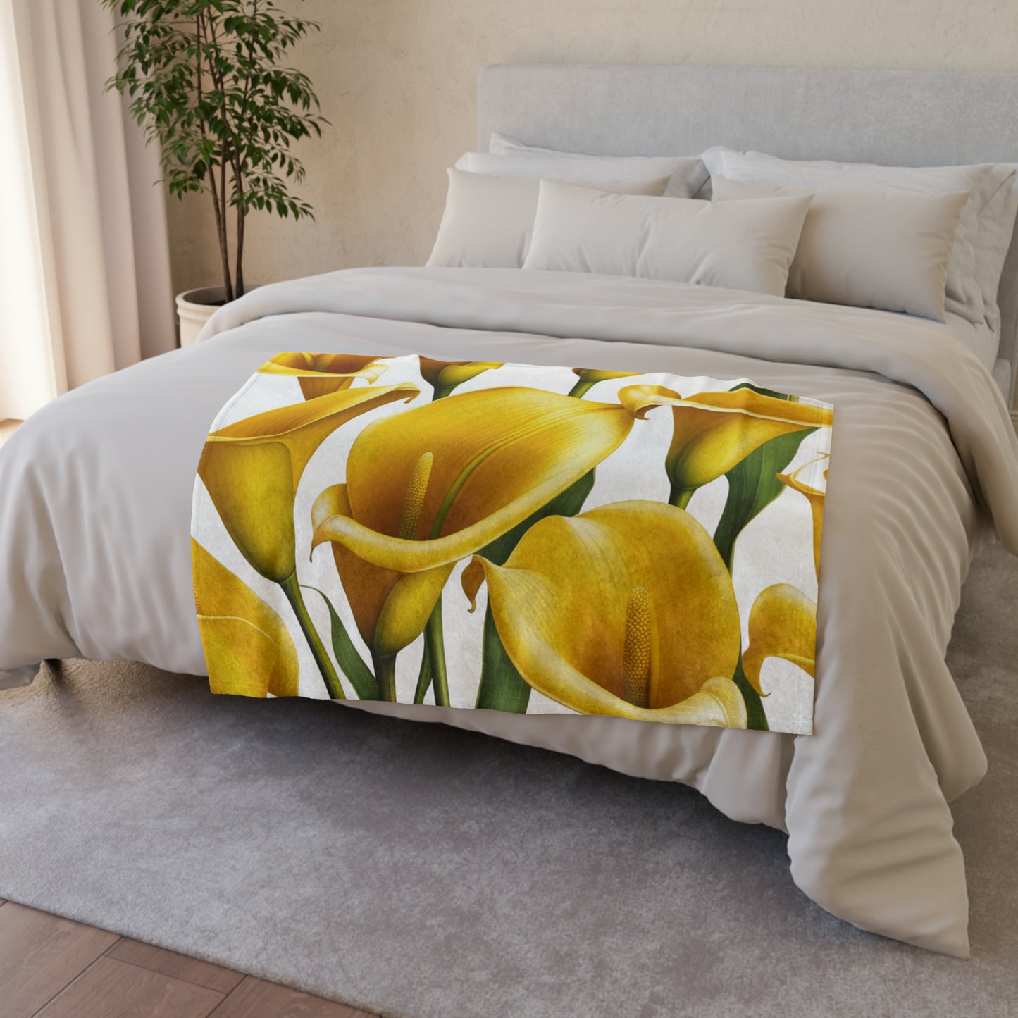 Soft Polyester Blanket Yellow Lilies