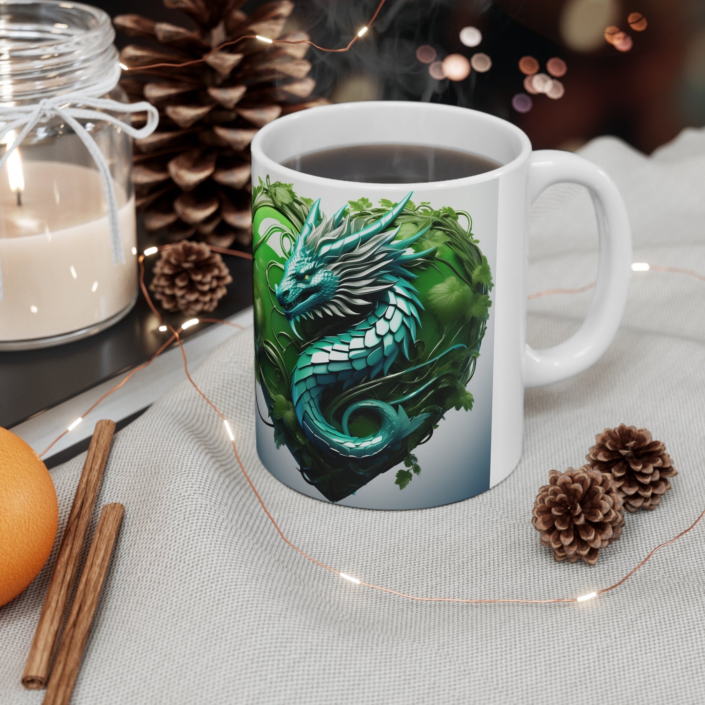 Ceramic Mug 11oz Dragon Heart Green