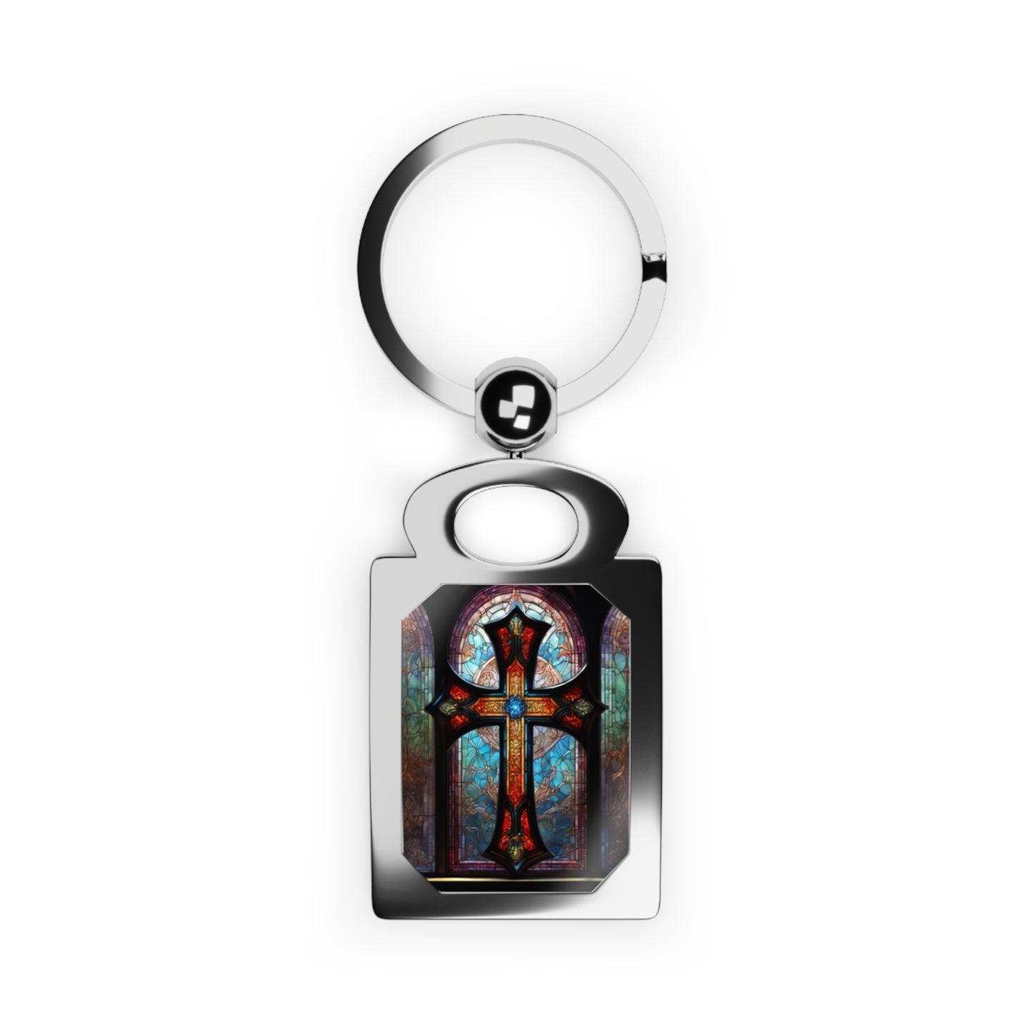 Rectangle Keyring Stained Glass Cross