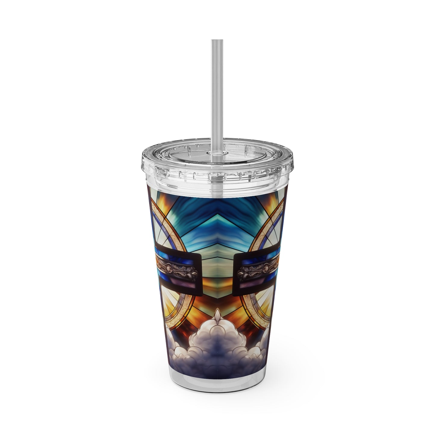 Sunsplash Tumbler with Straw, 16oz Stained Glass Cross 4