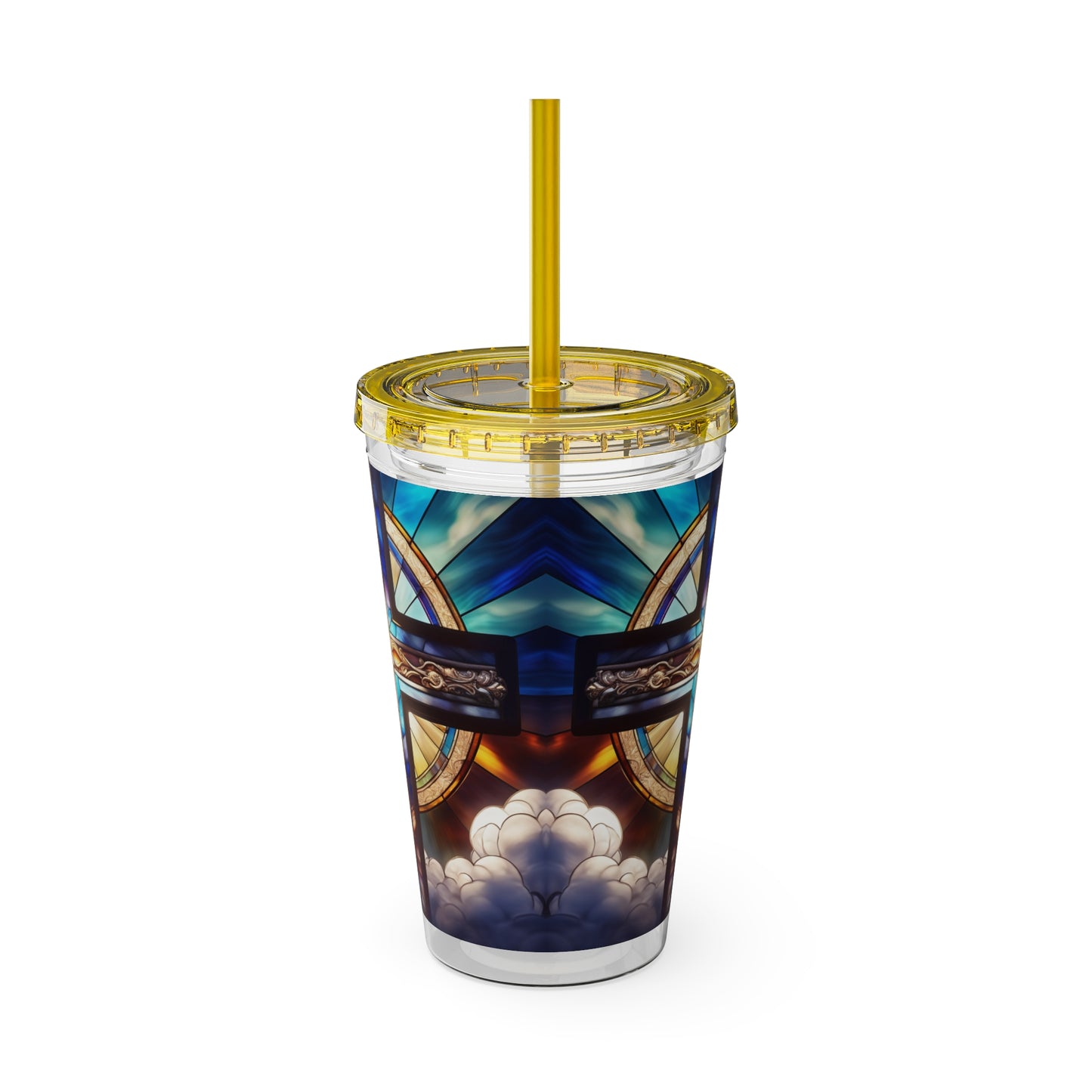 Sunsplash Tumbler with Straw, 16oz Stained Glass Cross 4