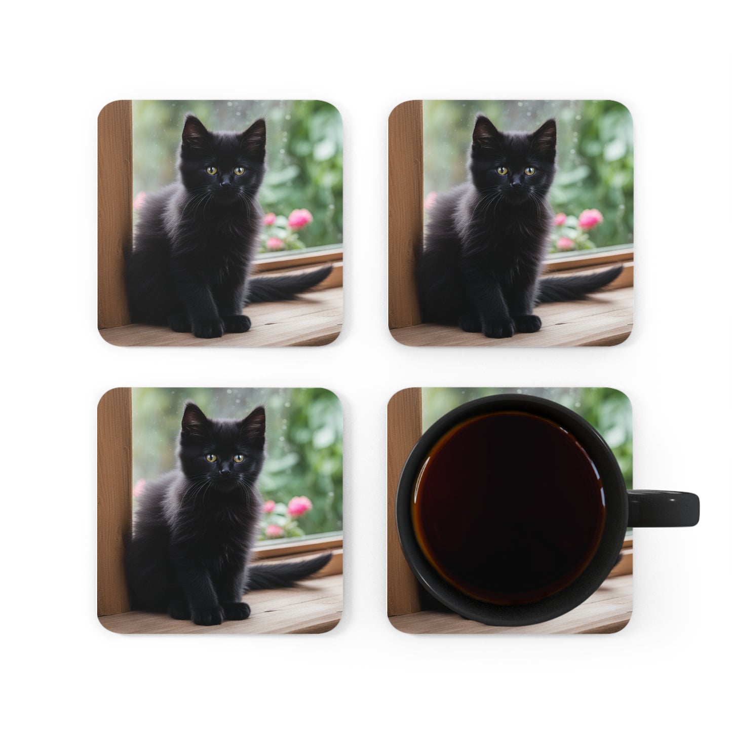 Corkwood Coaster Set Black Cat