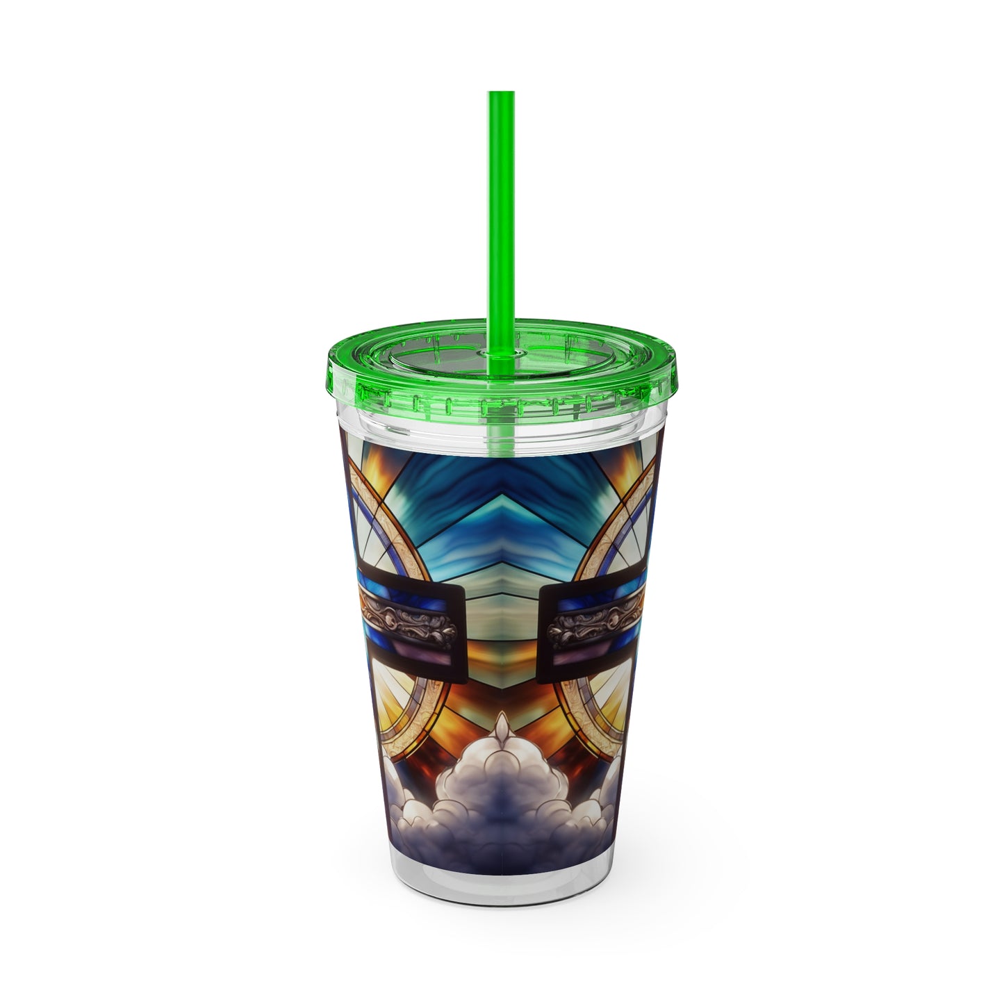 Sunsplash Tumbler with Straw, 16oz Stained Glass Cross 4