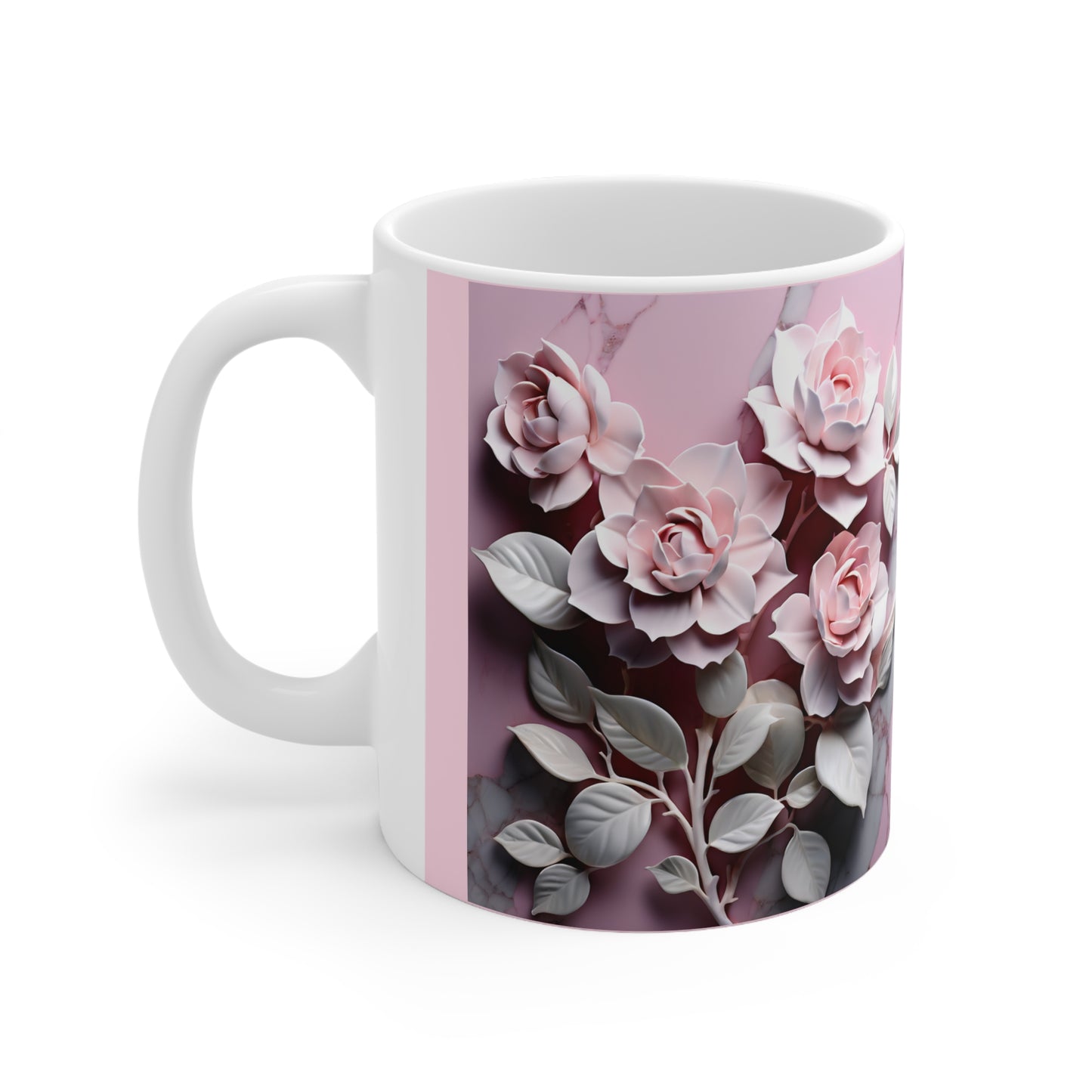 Ceramic Mug 11oz Pink Marble Roses