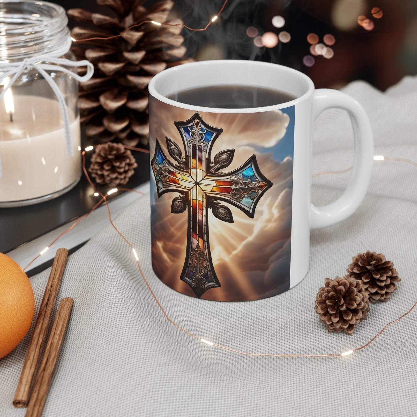 Ceramic Mug 11oz Stained Glass Cross 2