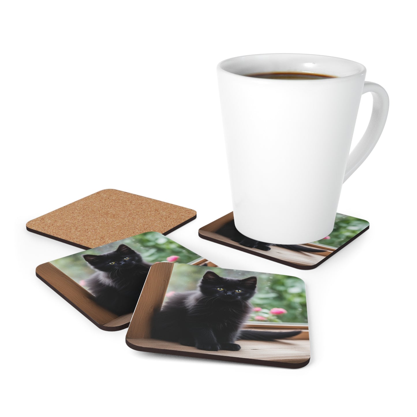 Corkwood Coaster Set Black Cat