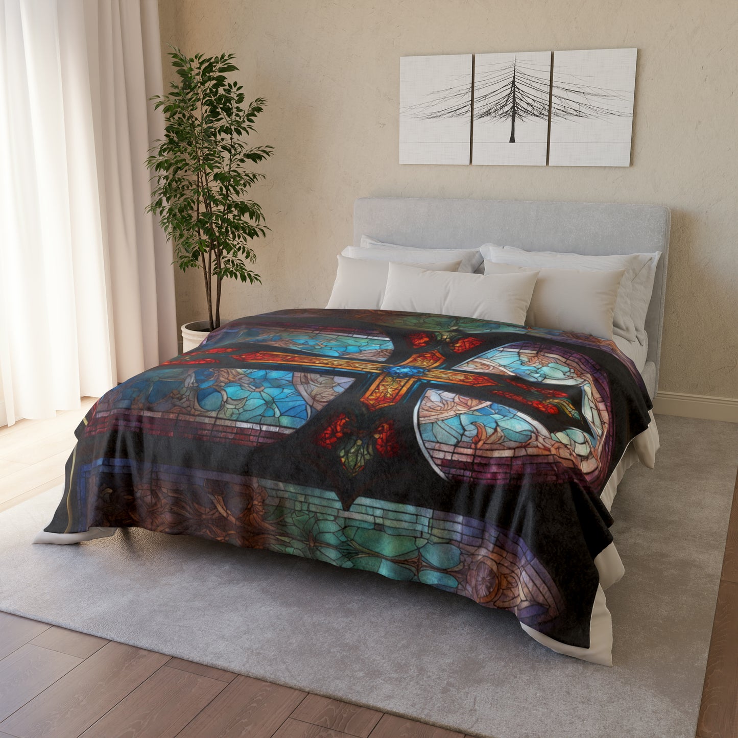 Soft Polyester Blanket Stained Glass Cross