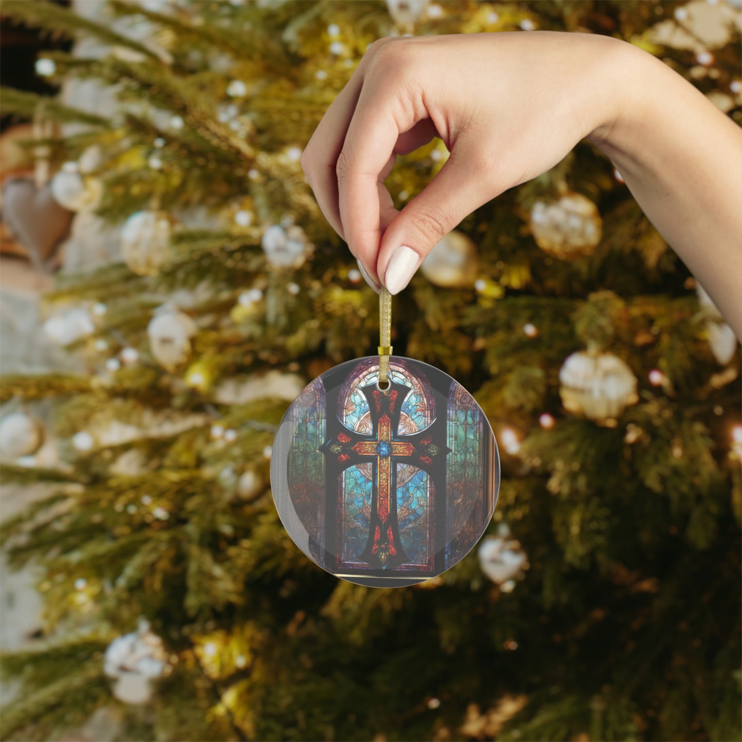 Glass Ornament  Stained Glass Cross 1