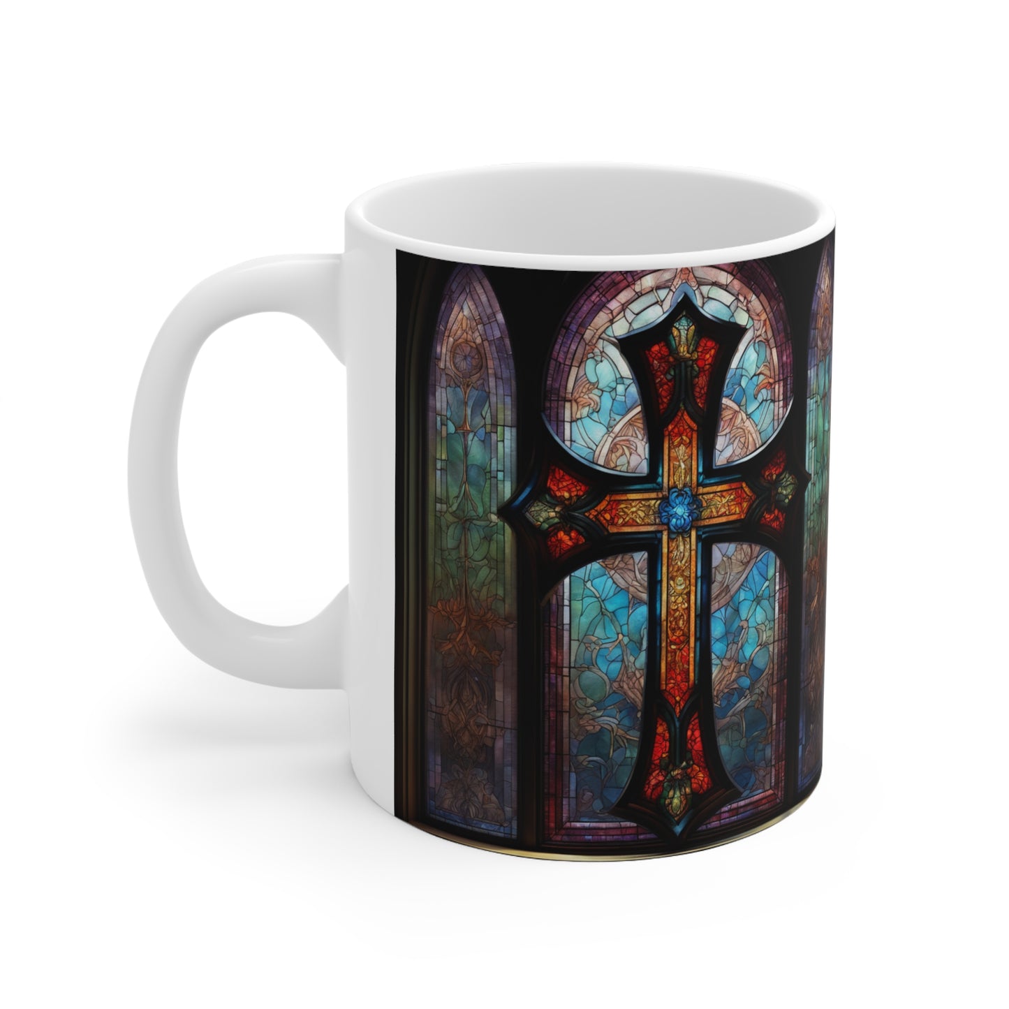 Ceramic Mug 11ozStained Glass Cross