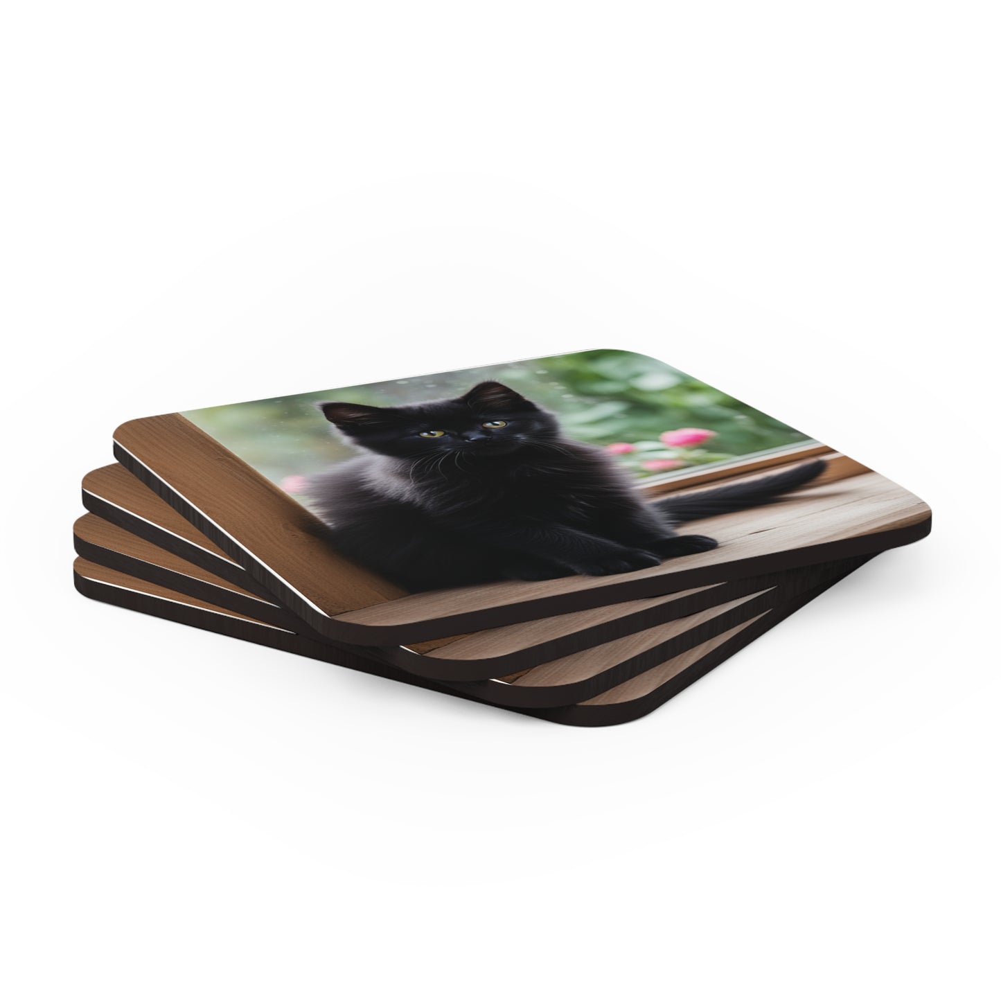 Corkwood Coaster Set Black Cat