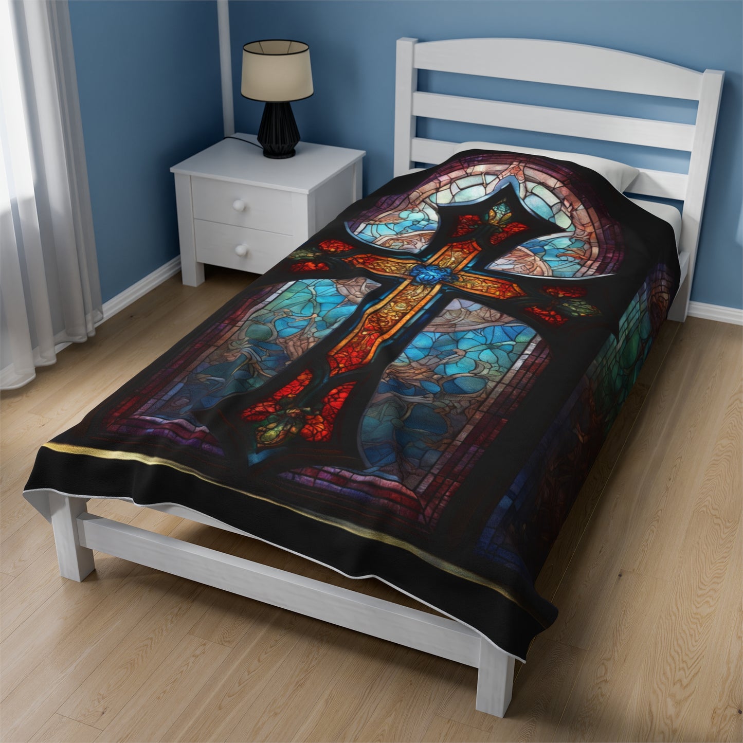 Stained Glass Cross Velveteen Plush Blanket