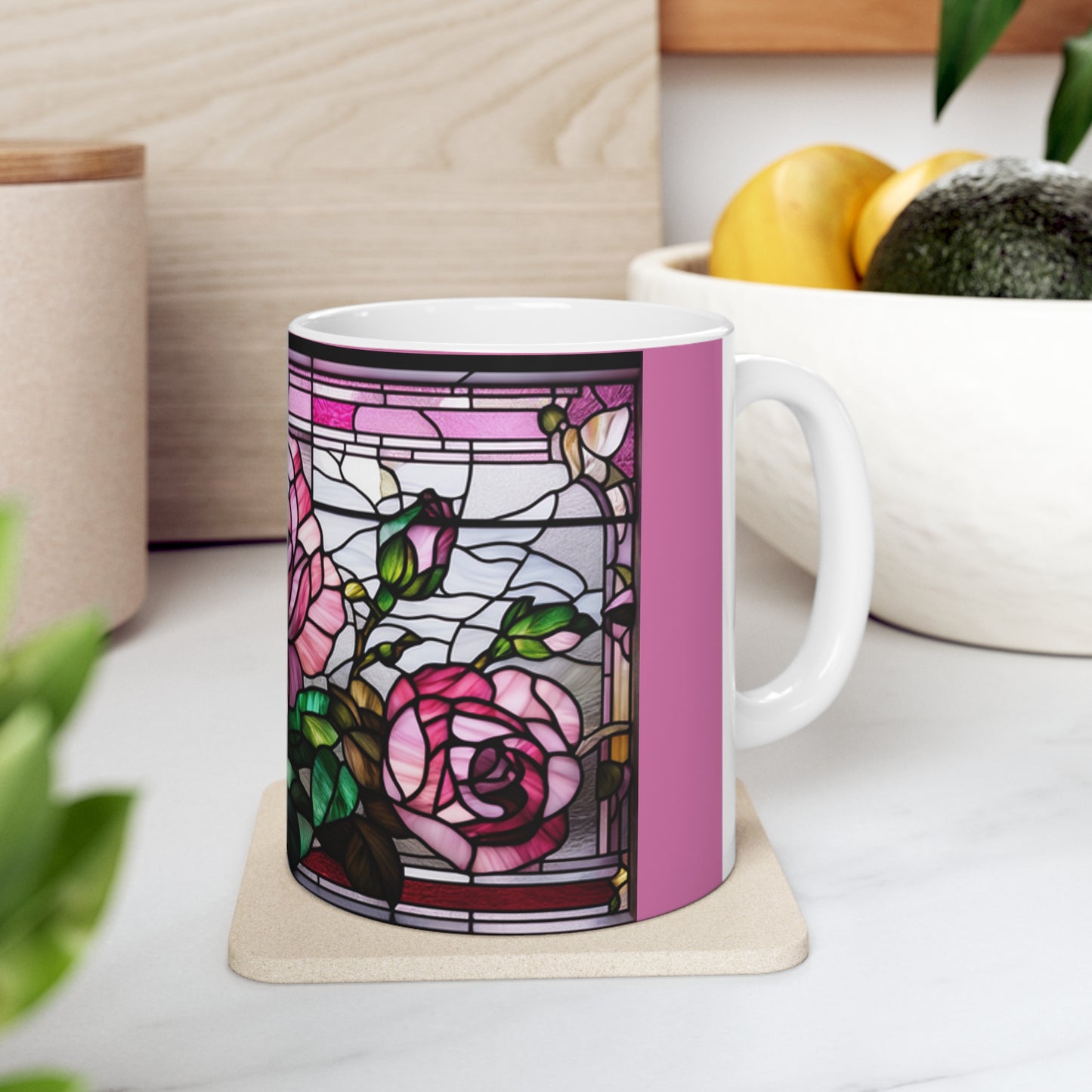 Ceramic Mug 11oz Stained Glass Roses