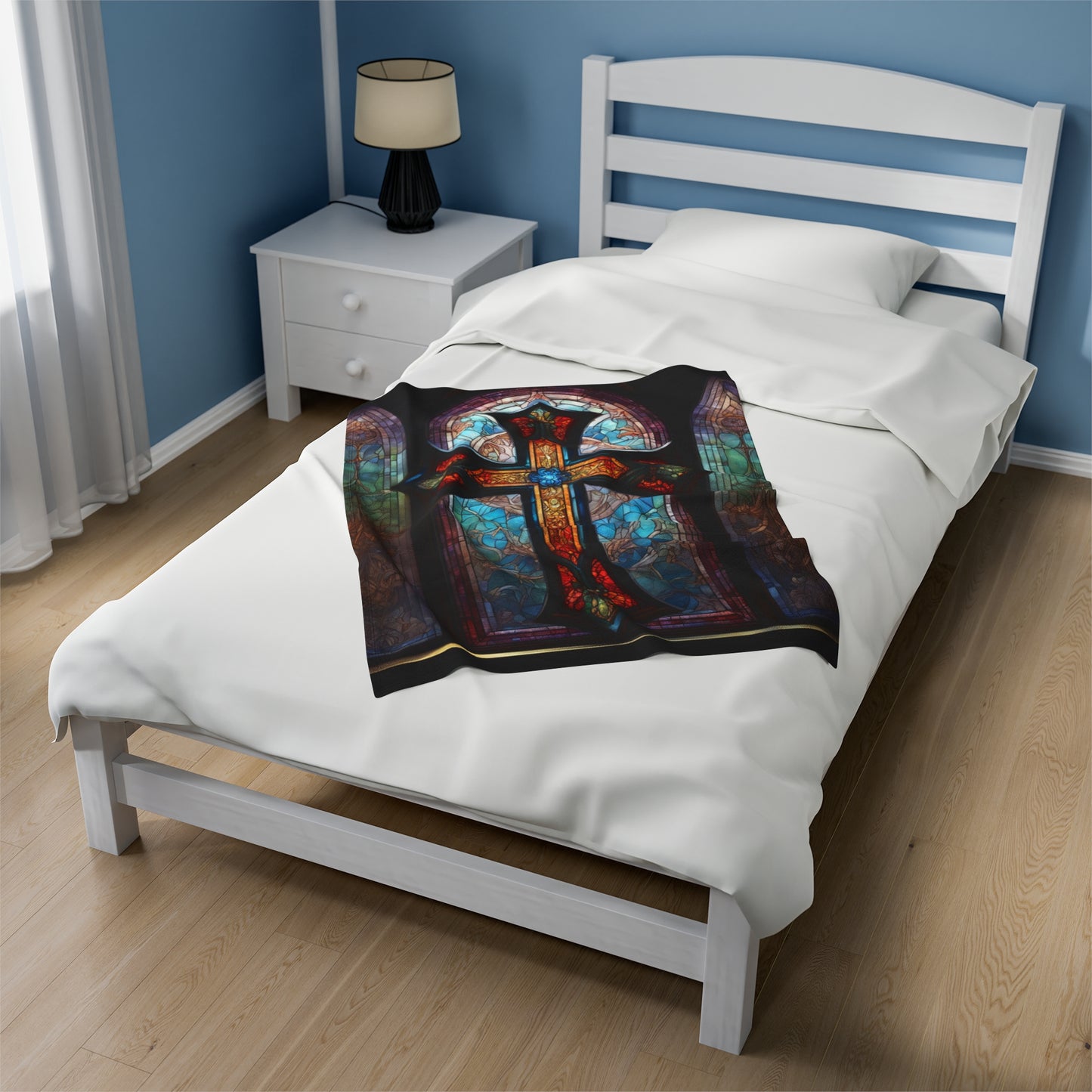 Stained Glass Cross Velveteen Plush Blanket